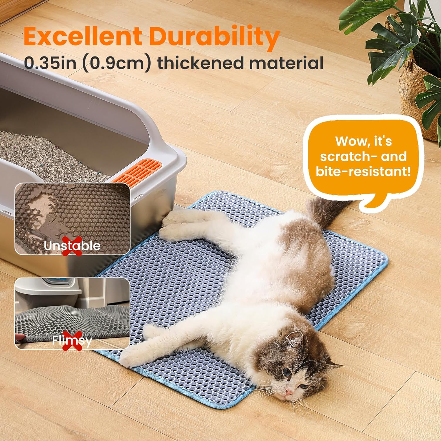 Cat Litter Mat, 24x18 Inches Large Double Layer Honeycomb Cat Litter Trapping Mat, Non Slip Waterproof Urine Proof Cat Litter Box Mat for Floor, Kitty Litter Rug, Cat Supplies, Blue - Happypetzone.online - Image 6