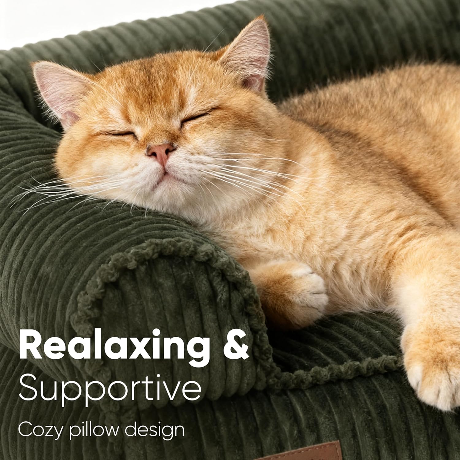 FUKUMARU Dog Couch Bed, Corduroy Cozy Cat Bed for Indoor Cats with Washable Cover, 28in Waterproof Orthopedic Dog Beds Sofa for Small Dogs and Large Cats, Cute Warm Cotton Pet Sofa, Green - Happypetzone.online - Image 2