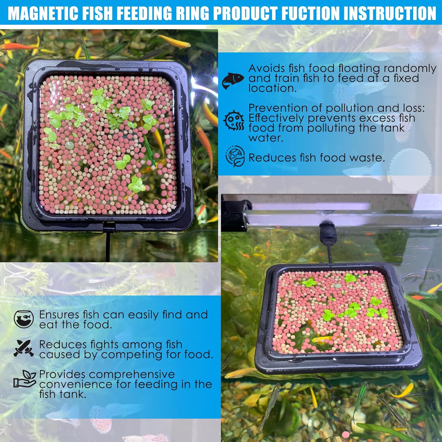 Magnetic Fish Feeding Ring, Floating Aquarium Feeder Ring for Fish Tank,Betta Feeding Ring for Goldfish, Guppy, Fresh/Saltwater Tanks- Prevents Food Scattering and Anti-Falling Off(Patented Product) - Happypetzone.online - Image 3