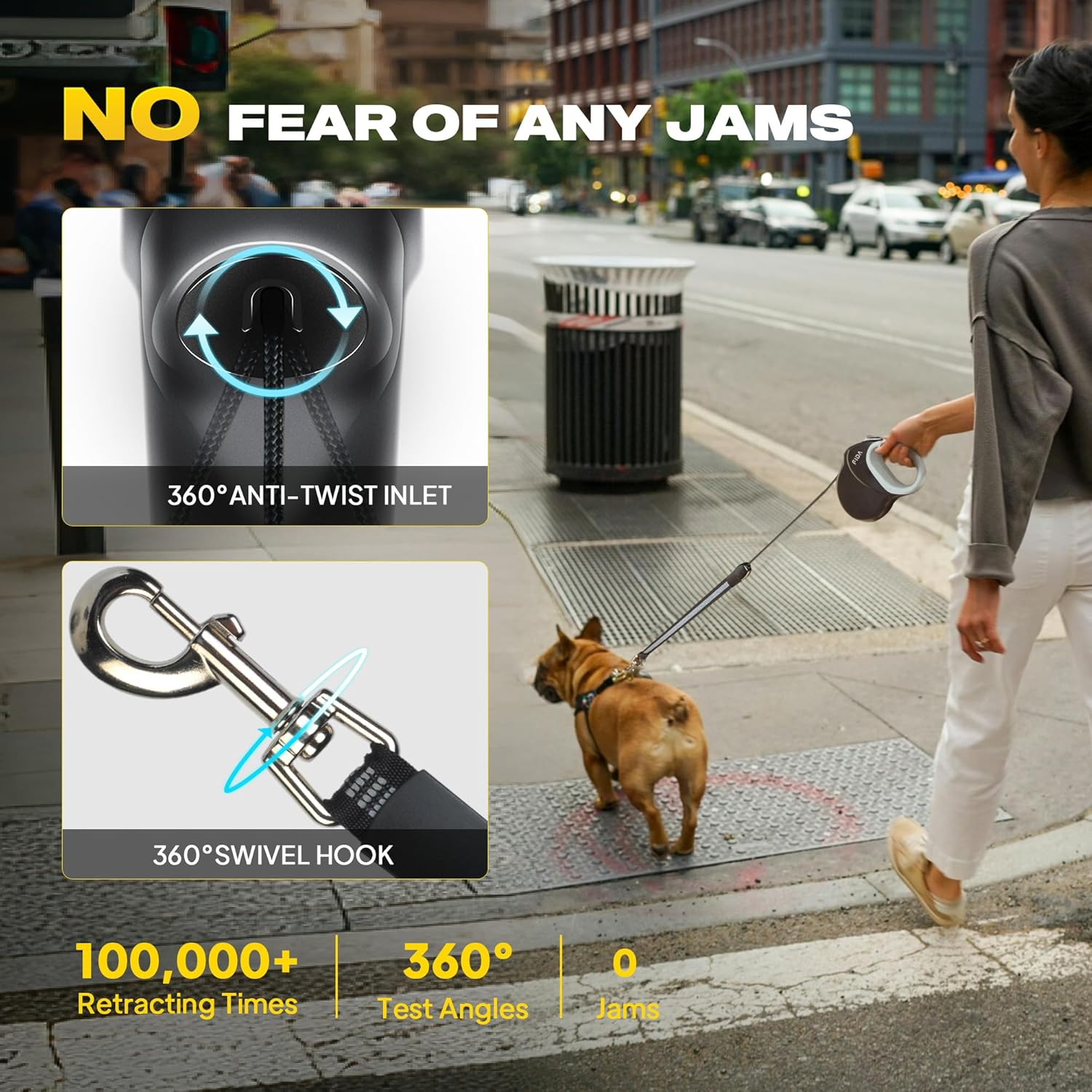 Fida Upgraded Retractable Dog Leash 30ft, Heavy Duty Pet Walking Leash for Medium/Large Breed up to 110 lbs, 360° Tangle-Free Long Retract Dog Lead, Soft Grip, One-Hand Brake, Black - Happypetzone.online - Image 4
