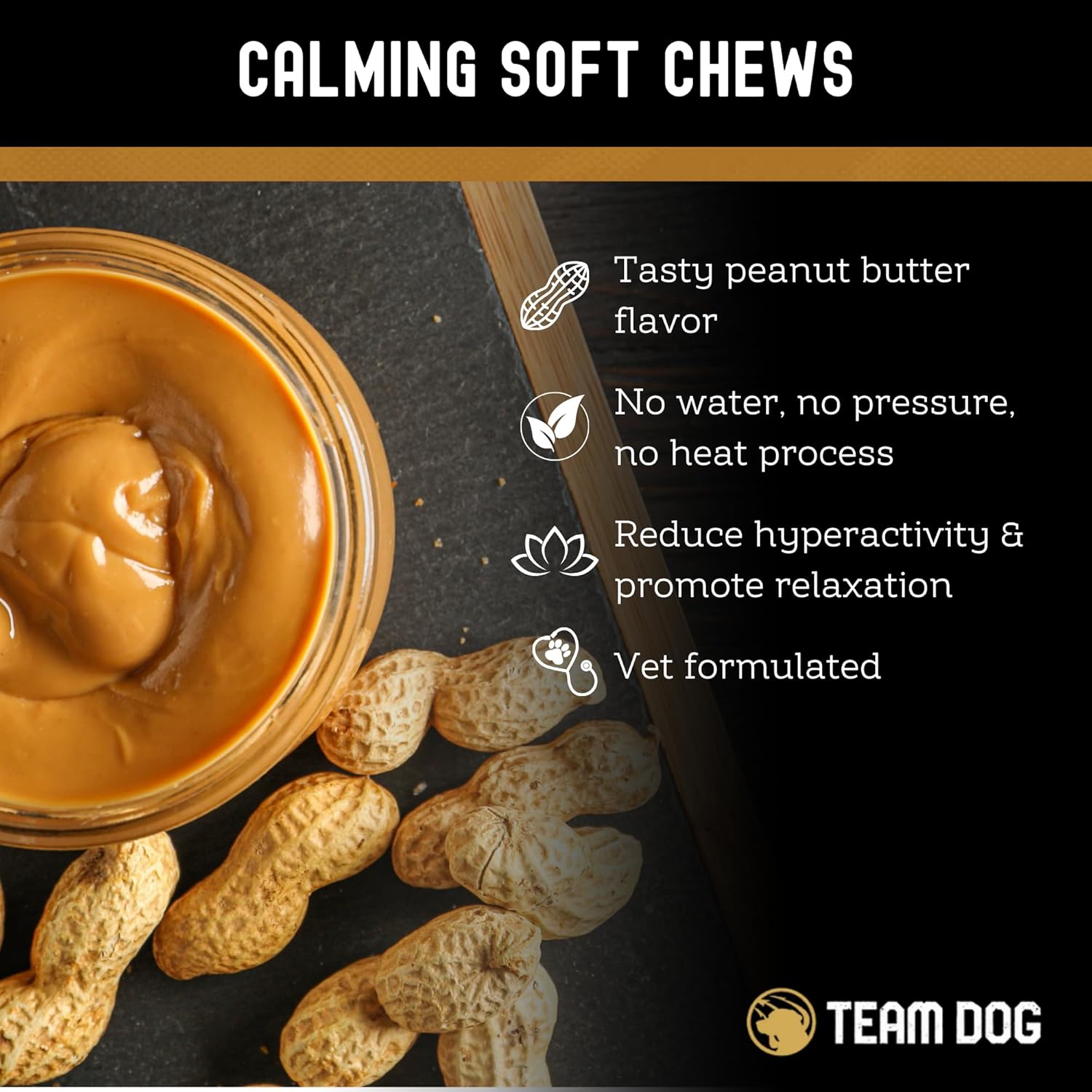 TEAM DOG Calming Chews - Anxiety Relief Treats | Natural Calming Bites with Melatonin, Chamomile, Valerian & Passion Flower | 120 Soft Chews for Large & Small Dogs | Delicious Peanut Butter Flavor - Happypetzone.online - Image 2