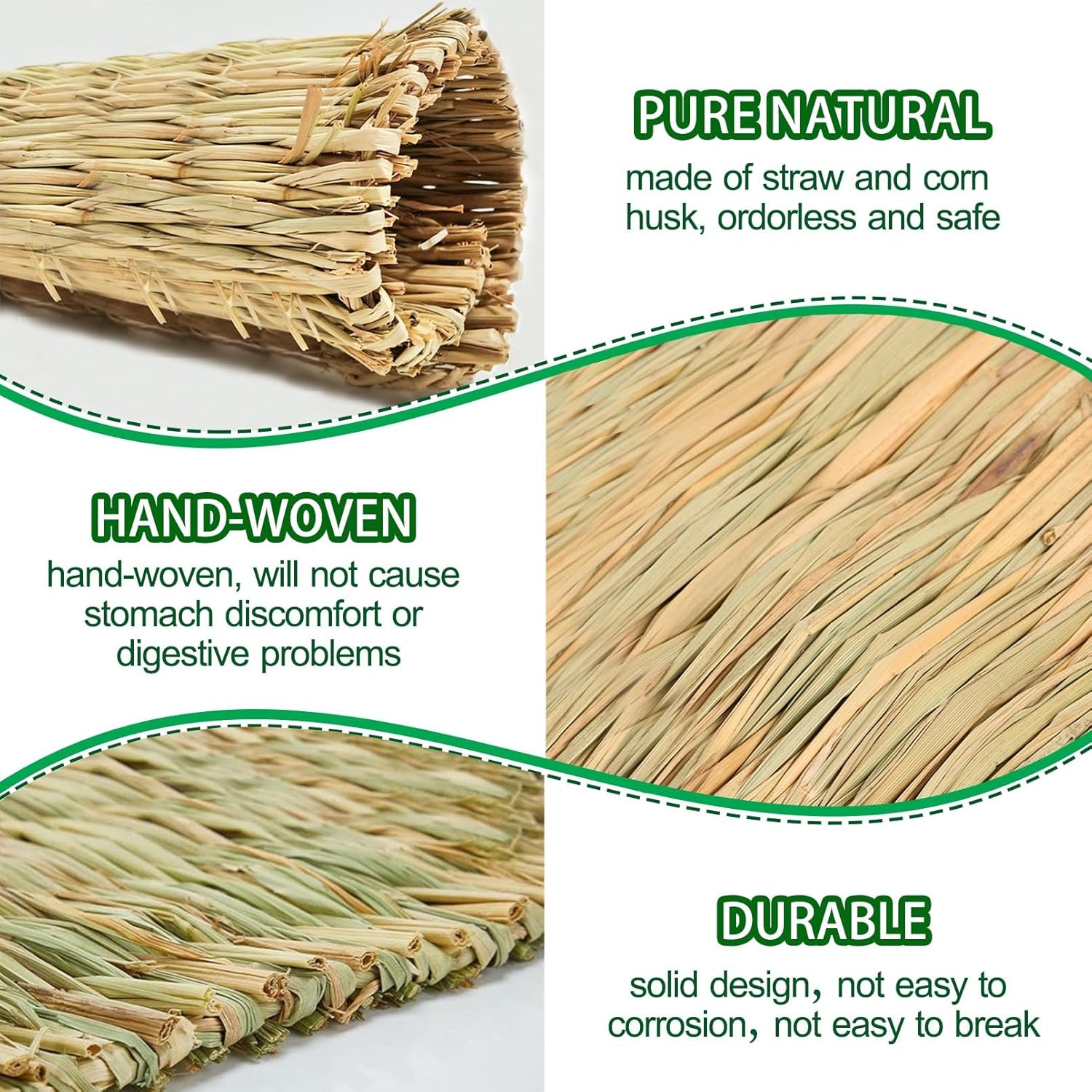 2 PCS Rabbit Grass Mats, Natural Straw Hay Woven Rabbit Bed Cage Mats Pet Handmade Bedding, Sleeping Chewing Nesting and Toys for Hamster Bunny Chinchilla Bird and Other Small Animal (2Pcs) - Happypetzone.online - Image 4