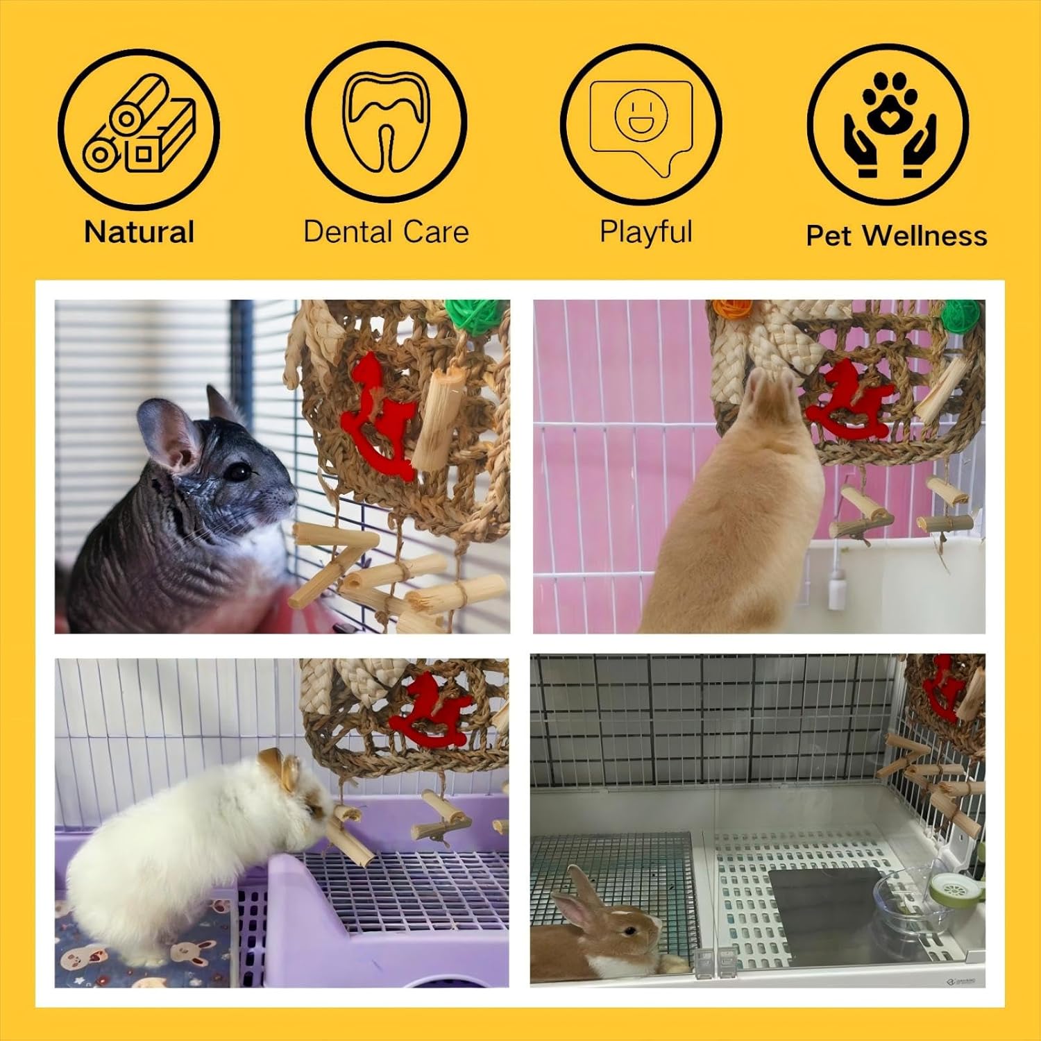 Rabbits Chew Toy,Bunny Cage Hanging Chew Toys and Treats,Grass with Sweet Bamboo for Guinea Pigs Chinchillas Hamsters Rats - Happypetzone.online - Image 3