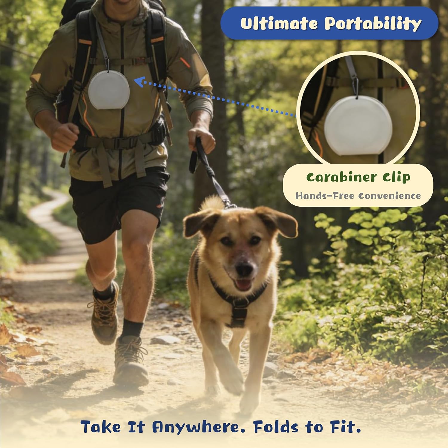 Premium Silicone Collapsible Dog Bowl with Carabiner Clip, 2-in-1 Foldable Double Pet Food & Water Travel Bowl, Portable No-Spill Design for Walking Hiking Camping, for Small Medium Dogs - Happypetzone.online - Image 2