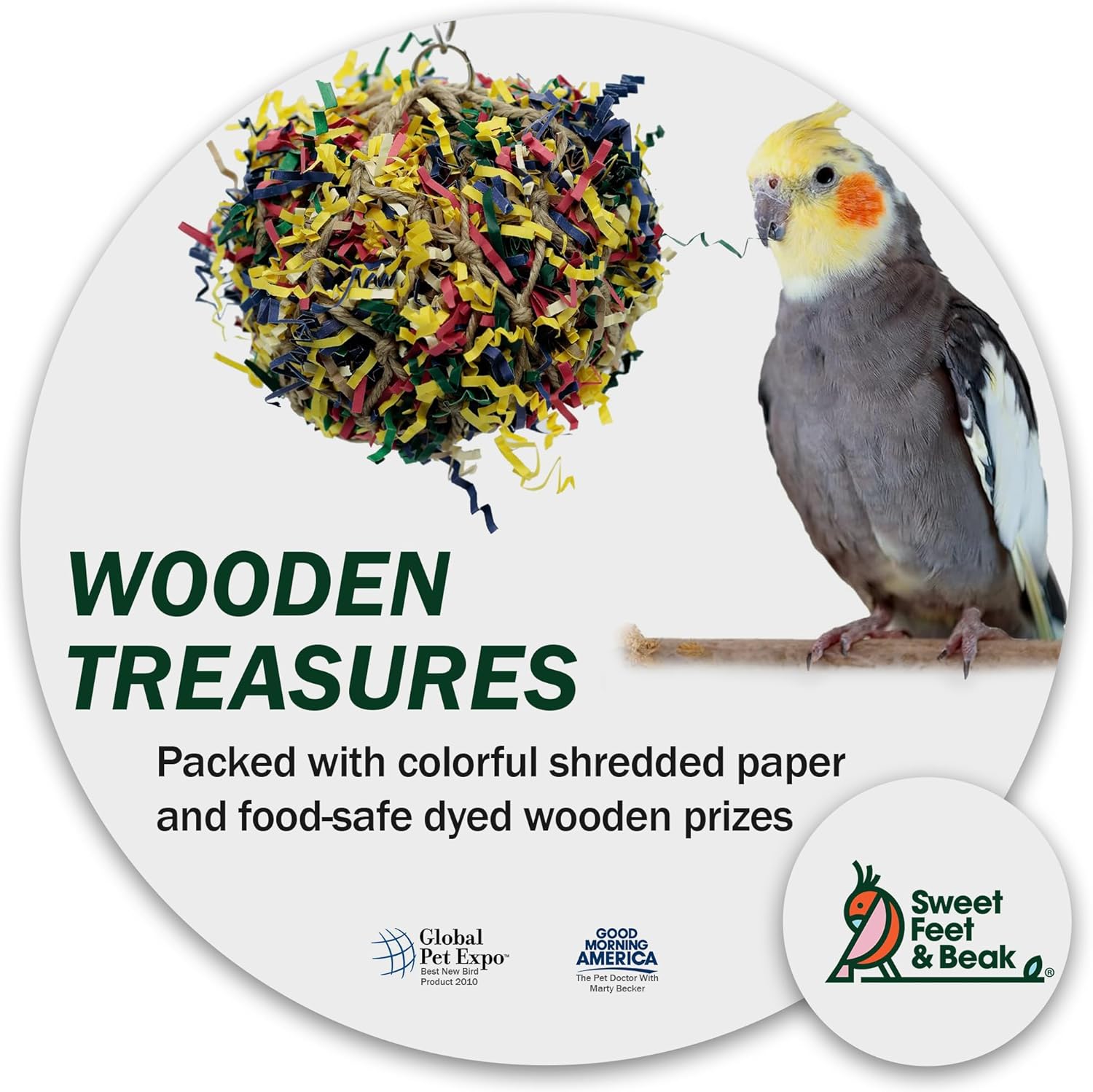 5” Super Shredder Ball Bird Toy - Fun Foraging Toys for Birds w/ Colorful Paper & Wooden Treasures - Easy to Hang Shredding Toys for Birds - Bird Shredding Toys for Cockatiels, Parrots & More - Happypetzone.online - Image 6
