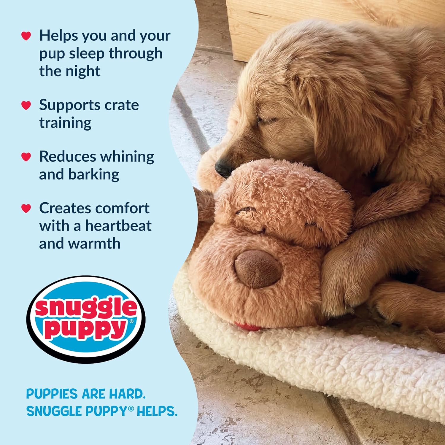 Snuggle Puppy Original Heartbeat Puppy Toy with Real-Feel Pulse & Heat Pack, Calming Sleep Aid for Puppy Anxiety, Crate Training, First Nights & New Puppy Transition - Biscuit - Happypetzone.online - Image 4