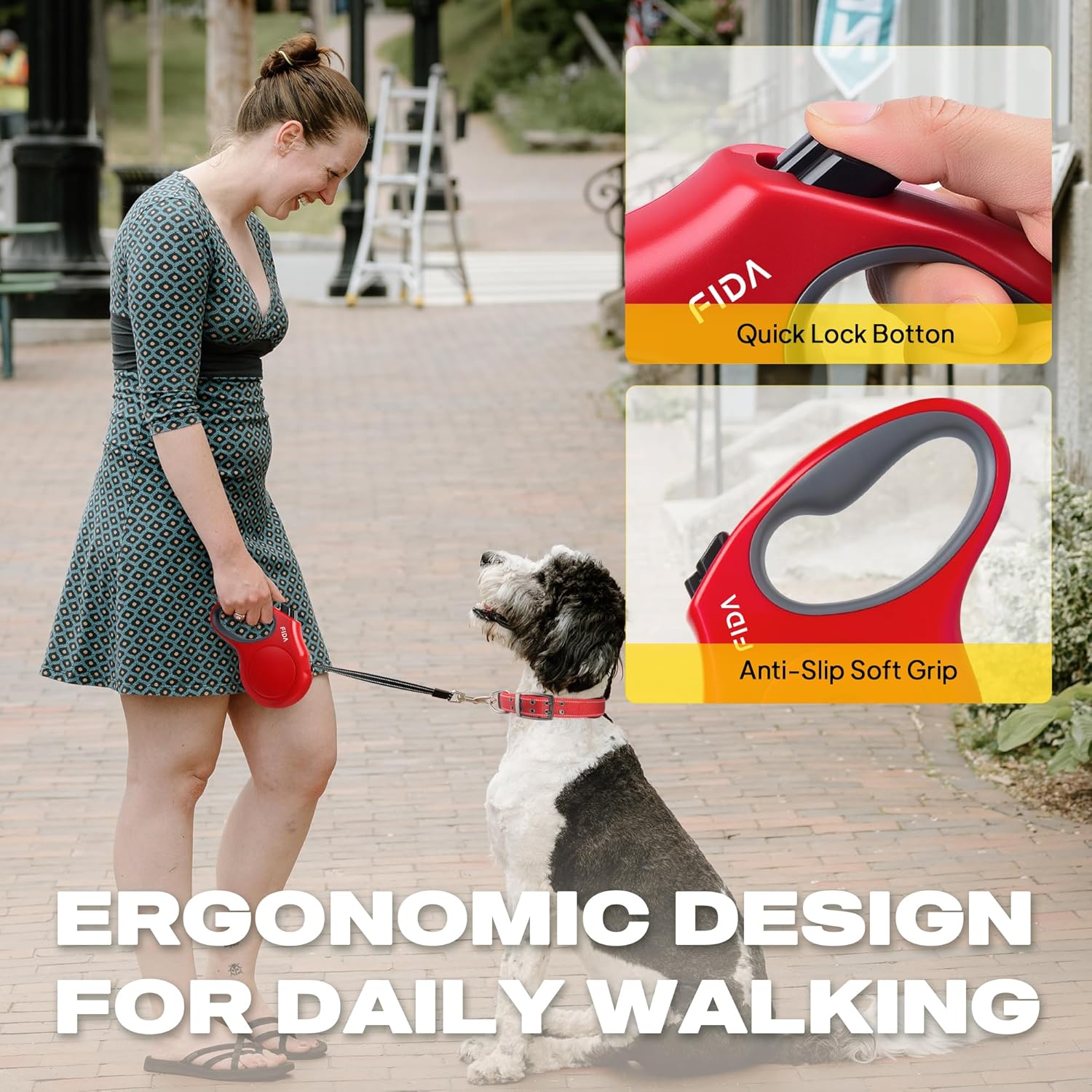Fida Retractable Dog Leash, 16 ft Dog Walking Leash for Small Dogs up to 26lbs, Tangle Free, Red - Happypetzone.online - Image 5