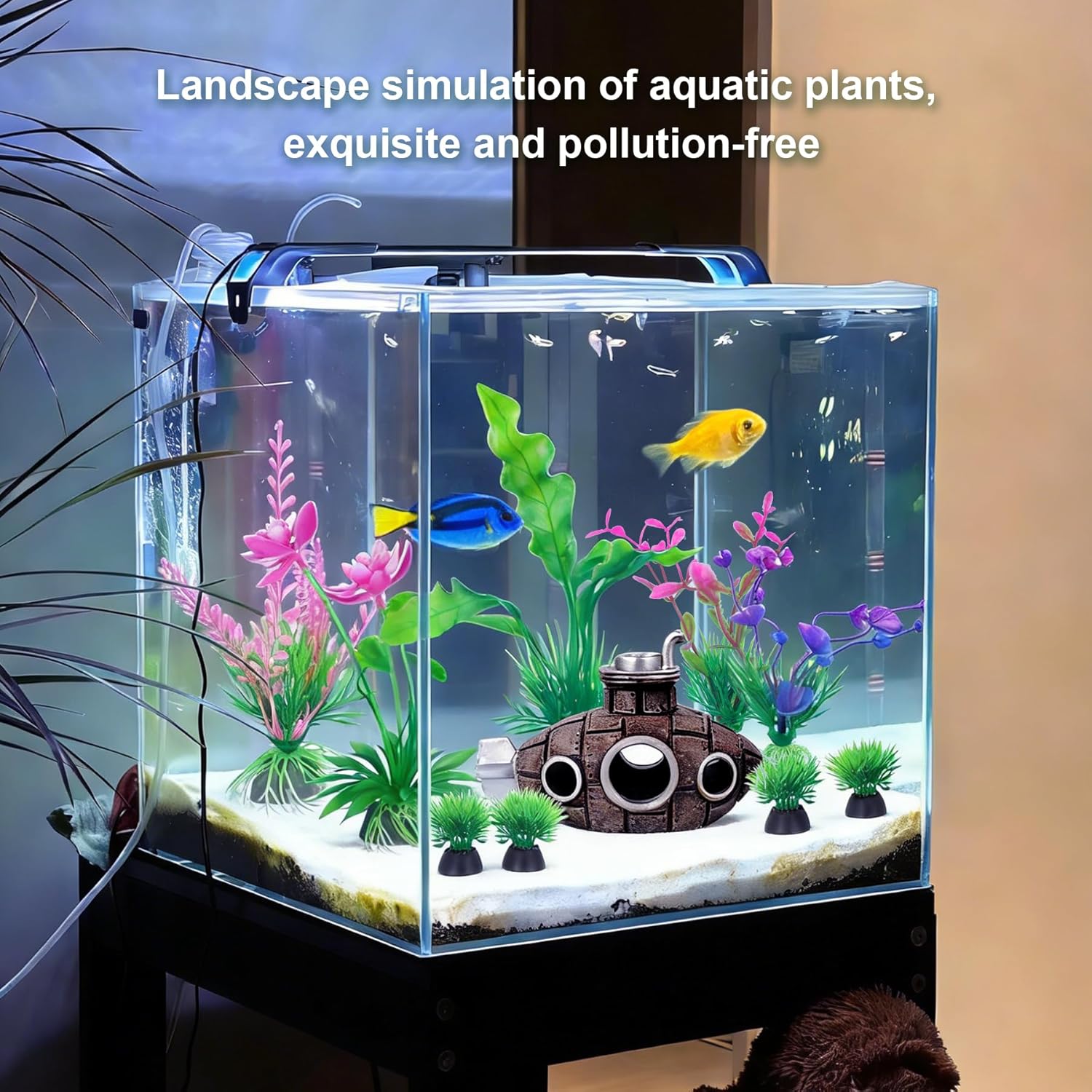 10-Piece Aquarium Decorations Set with Submarine Hideout & Colorful Artificial Plants – Fish Tank Decor for Freshwater & Saltwater Tanks - Happypetzone.online - Image 5