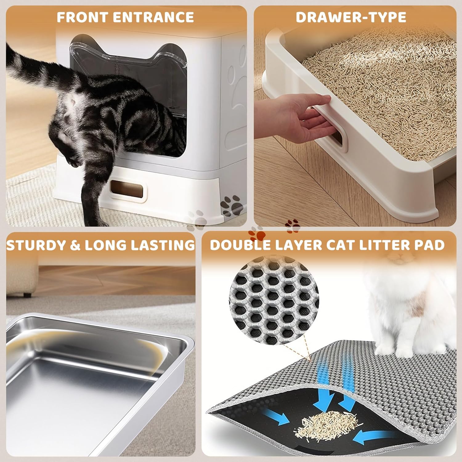 Enclosed Cat Litter Box with Lid Top Exit Covered Metal Stainless Steel Litter Box Leak Proof & Odorless Easy to Clean Including Cat Litter Scoop and Litter Mat - Happypetzone.online - Image 7