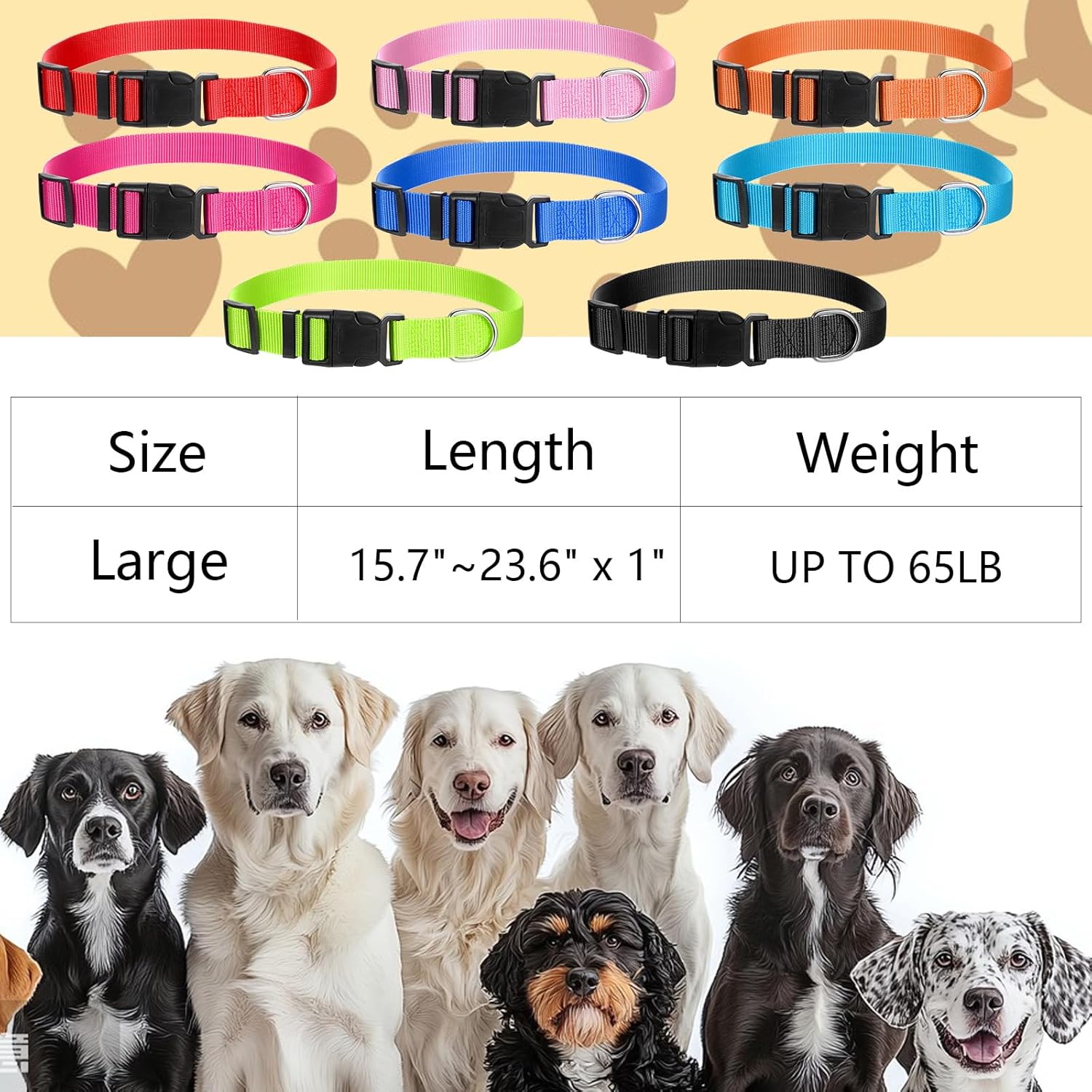 24 Pcs Dog Collars Bulk Adjustable Soft Breathable Premium Nylon Collar Reflective Dog Collar with Buckle for Medium Large Breeds for PET Travel Walk Daily (L, 8 Colors) - Happypetzone.online - Image 2