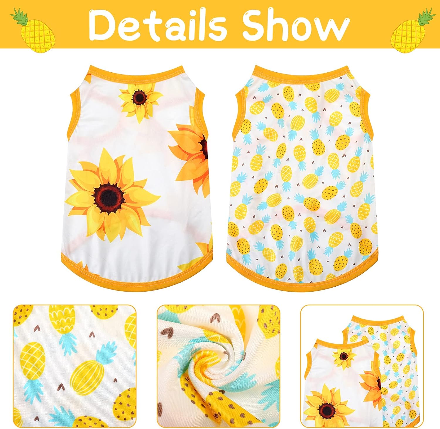 Frienda 4 Pieces Dog Clothes Set Include 2 Pcs Cute Pet Dress Lovely Dog Dress and 2 Pcs Breathable Pet T Shirt Puppy Clothes(Pineapple, Sunflower,Medium) - Happypetzone.online - Image 3