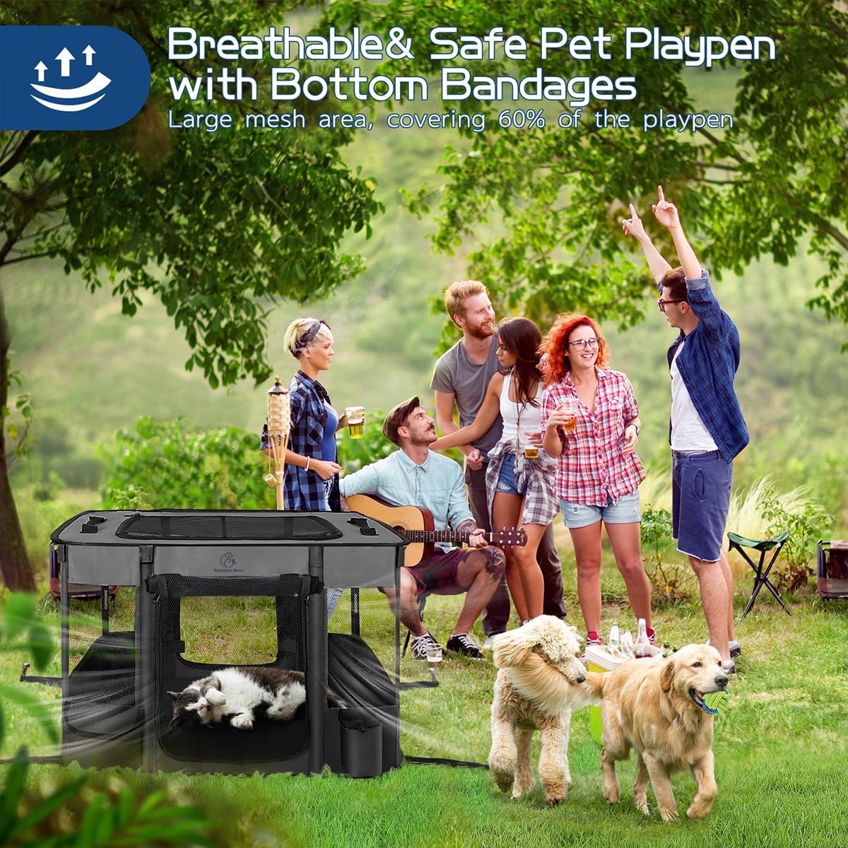 Dog Playpen,Pet Playpen,Foldable Puppy Cat Playpen,Portable Exercise Kennel Tent Crate,Water-Resistant Breathable Shade Cover,Indoor Outdoor Travel Camping Use for Small Animals with Carrying Case(M) - Happypetzone.online - Image 2