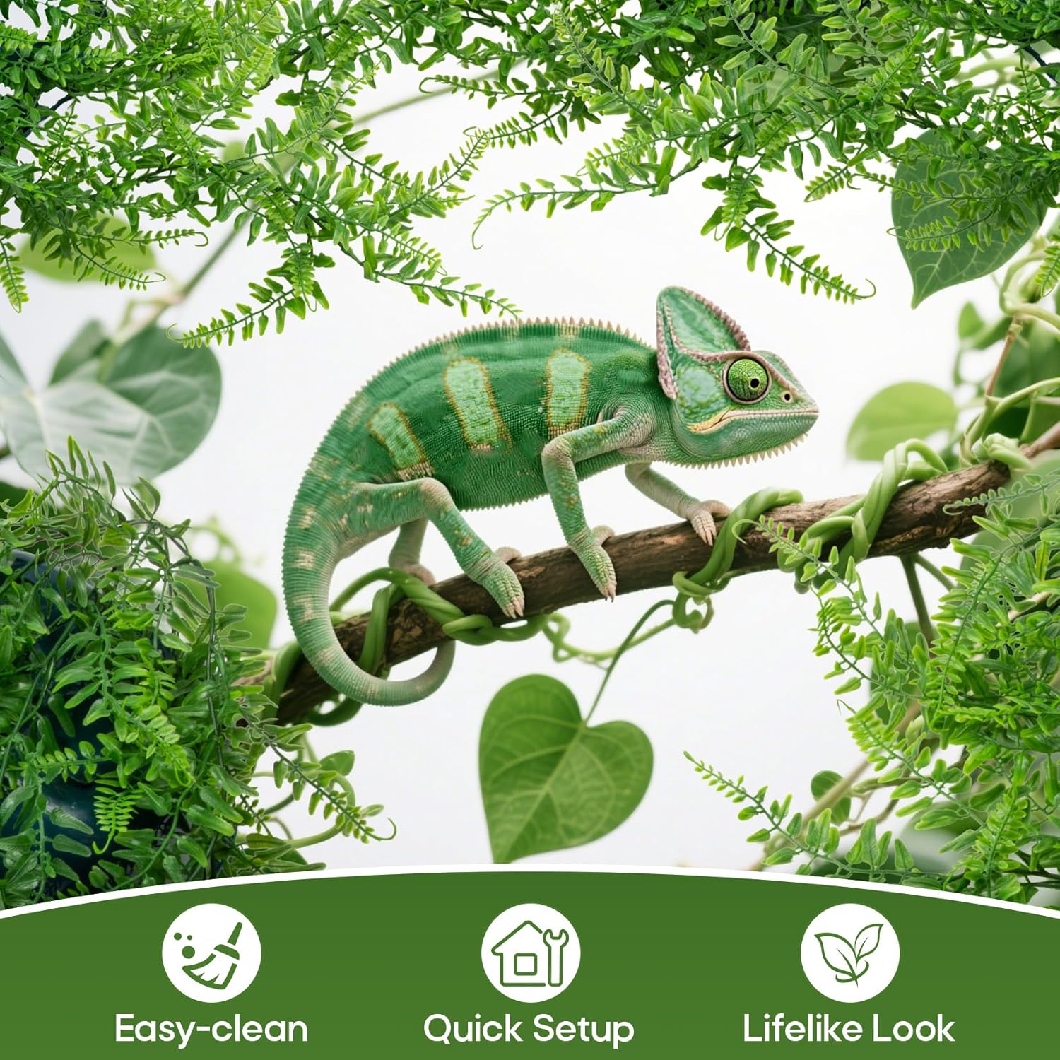 RAINFLOW 2PCS Reptile Plants for Terrarium - Fake Hanging Terrarium Plants, Artificial Boston Fern for Bearded Dragon Snake Geckos Hermit Crab Lizard Chameleon Turtle Reptile Decor(L30 xW5.1) - Happypetzone.online - Image 4