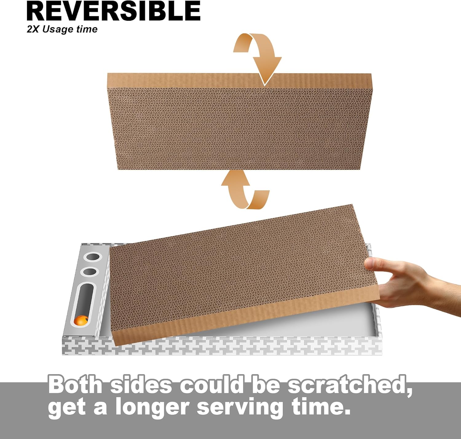 Cat Scratching Board 3 Pack – Reversible Cardboard Scratcher for Indoor Cats, Wide Boxed Scratch Pads with Bell Ball, Durable Corrugated scratchers as Furniture Protector - Happypetzone.online - Image 4