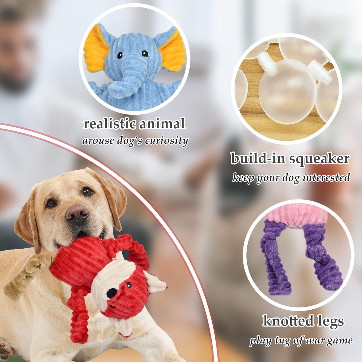 LECHONG 5 Pack Tough Dog Toys Stuffed Squeaky Dog Toys Assortment Plush Animal Dog Toy Value Bundle Puppy Pet Dog Toys for Small Medium Large Dogs - Happypetzone.online - Image 3