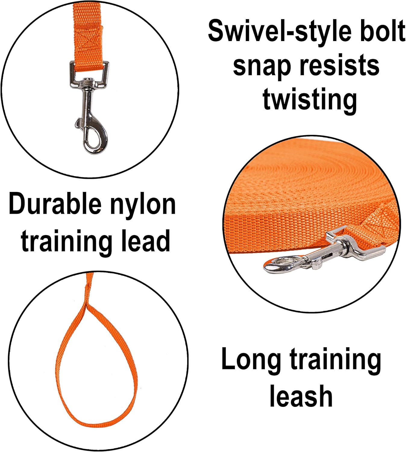 Hi Kiss Dog/Puppy Obedience Recall Training Agility Lead - 15ft 20ft 30ft 50ft 100ft Leash - Great for Play, Camping, or Backyard - Orange - Happypetzone.online - Image 3