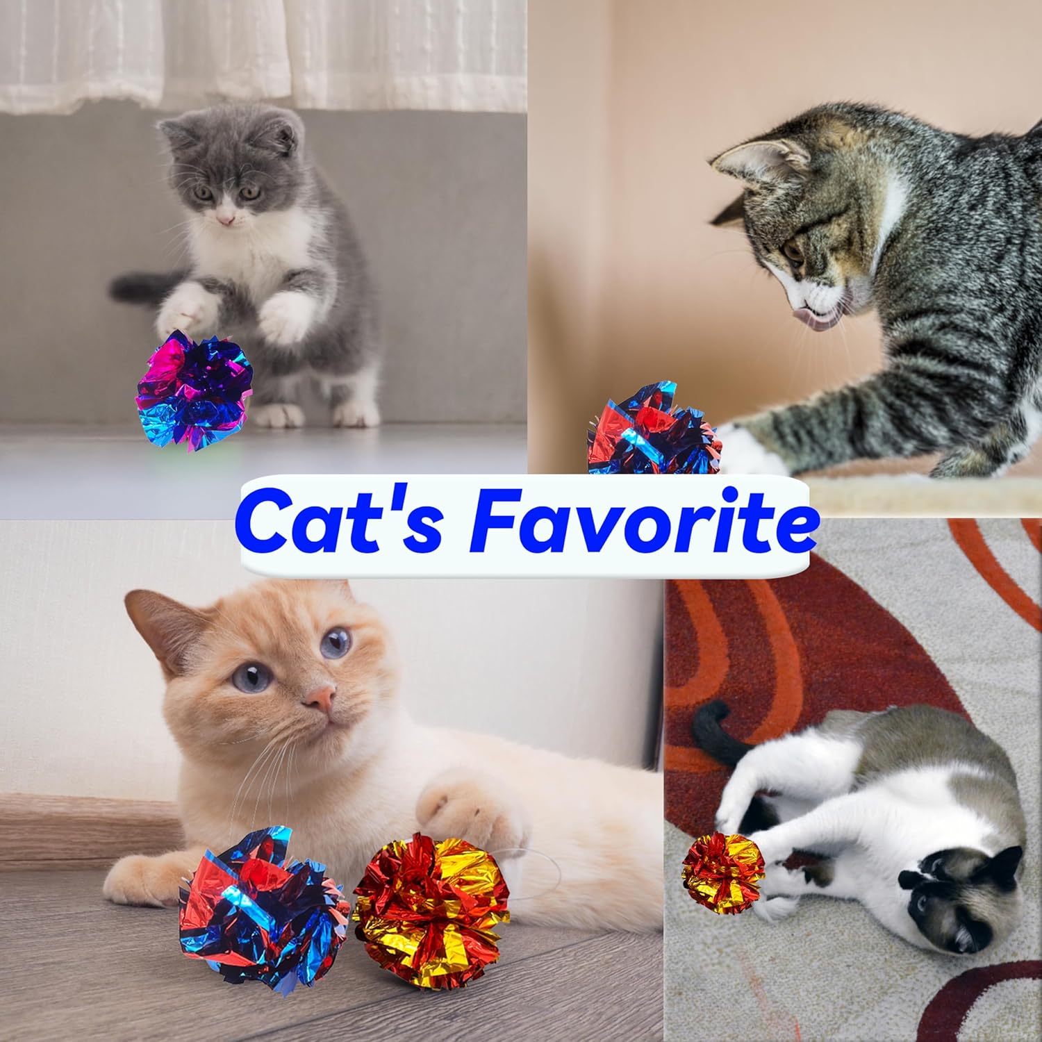Cat Crinkle Ball Toys 10 Packs for Indoor Cats to Kill Time and Keep Fit, 2.3 Inch Colorful Mylar Crinkle Balls Attract Cats to Swat, Bite, Hunt, Interactive Toys for Cats and Kittens - Happypetzone.online - Image 4