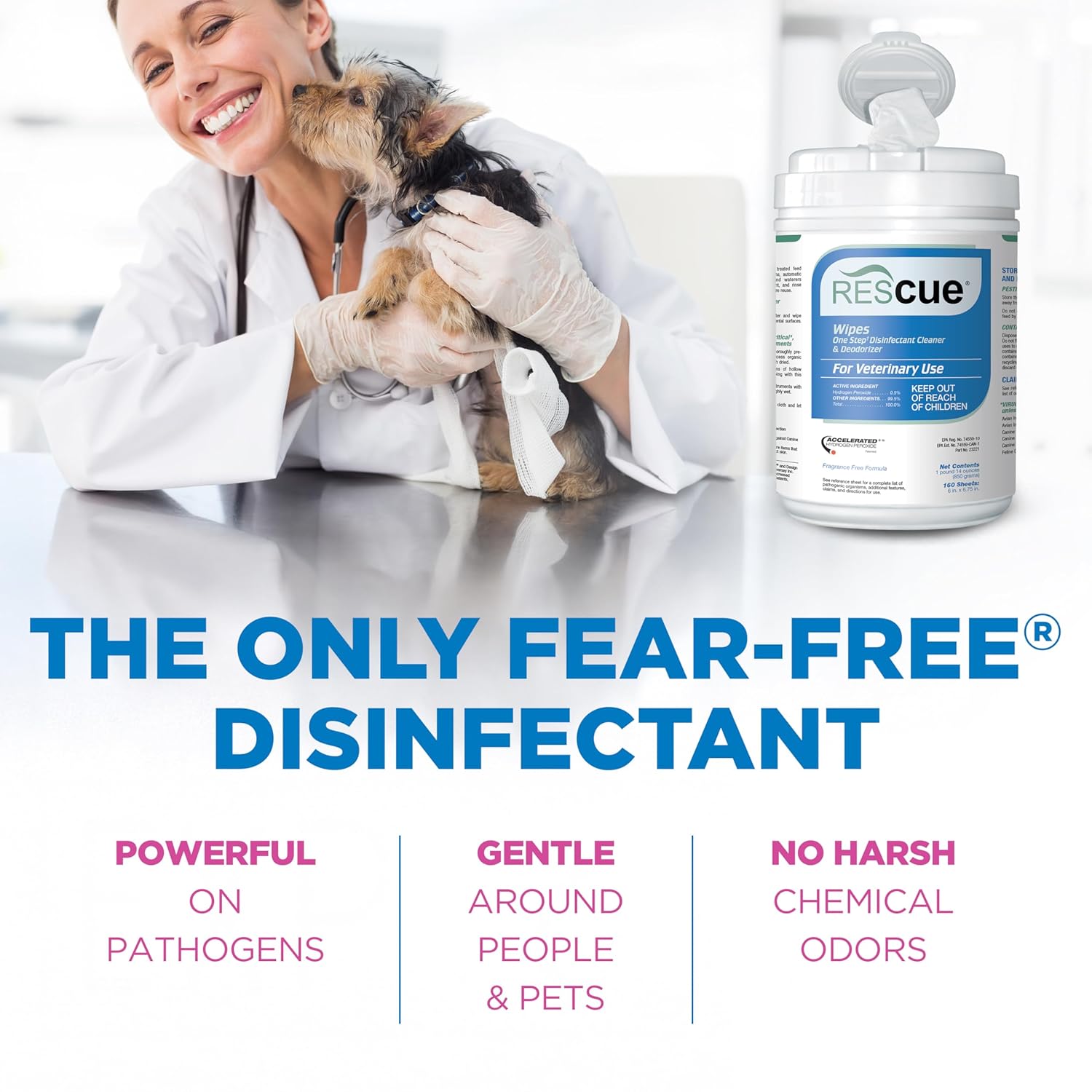 REScue One-Step Disinfectant Cleaner & Deodorizer Wipes for Vet Use – Cleaner for Kennels, Litter Boxes, Vet Offices, Pet Grooming Surfaces, Pet Items – Wipes Canister, 160-Count (Pack of 1) - Happypetzone.online - Image 3