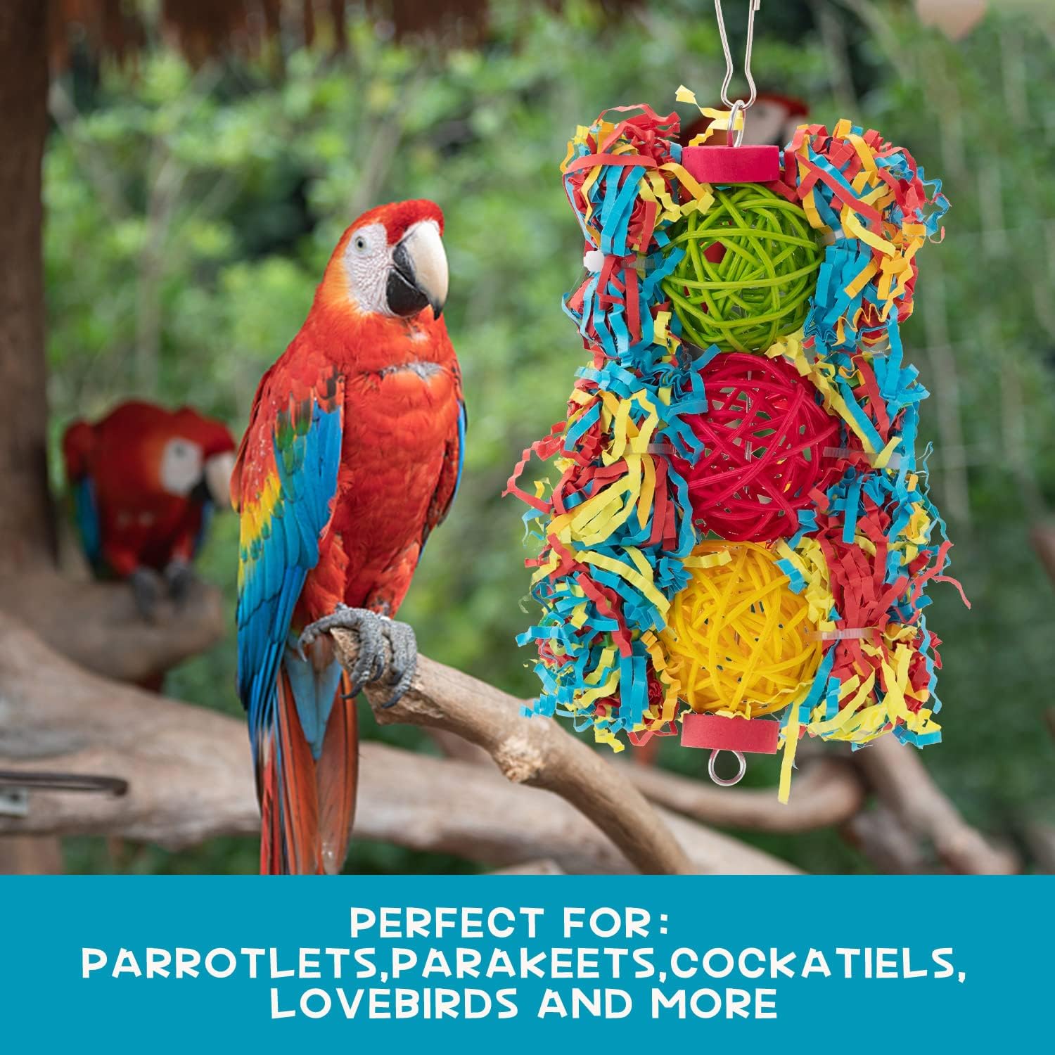 RLRICH 6 Pack Bird Colorful Chewing Toys Parrot Foraging Shredder Toys Shred Hanging Foraging Toys,Comfy Perch Parakeet Toys for Rope Bungee Bird Toy - Happypetzone.online - Image 4