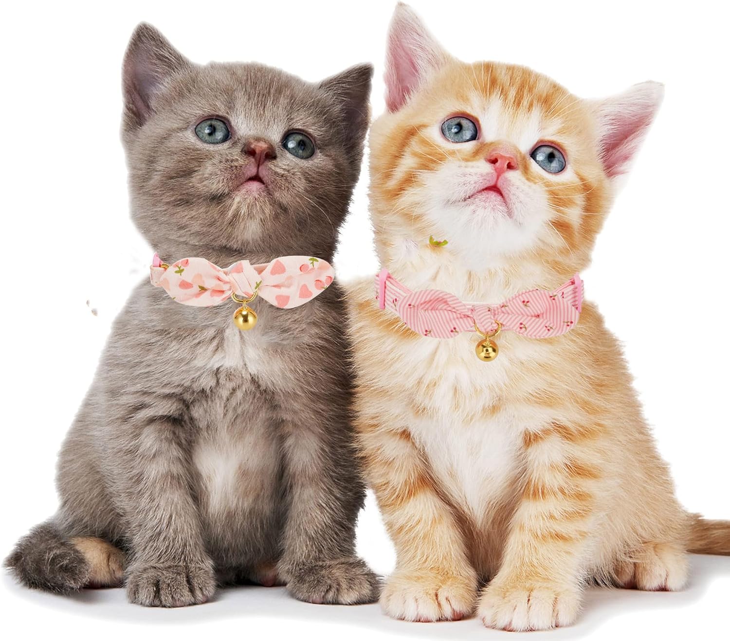 Cotton Bowtie Cat Collar with Bell 2 Pack Adjustable Breakaway Kitten Collars with Removeable Bow Pink Girl Cat Collars - Happypetzone.online - Image 7