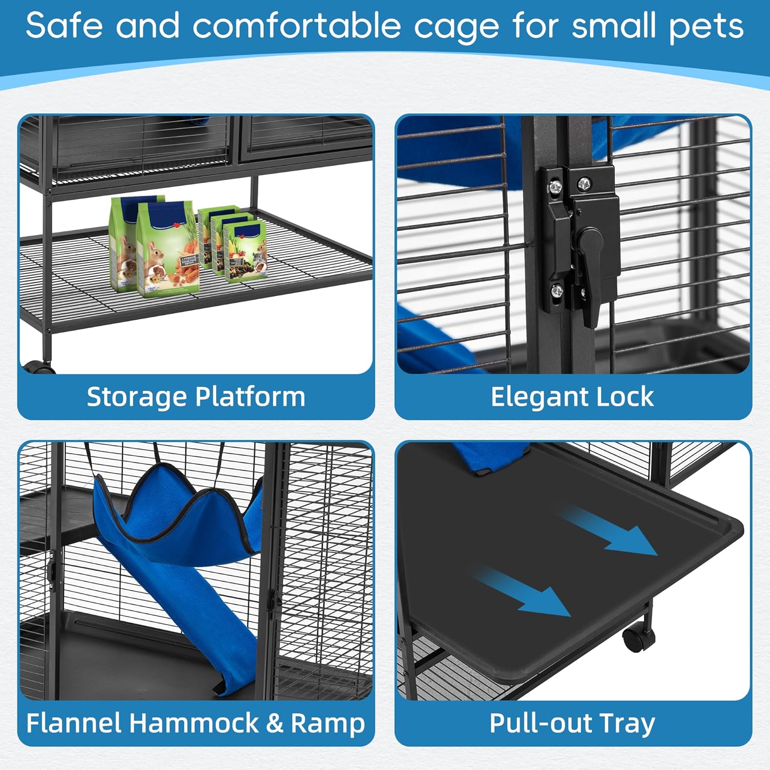 HABUTWAY 36.5''H Large Metal Rolling Ferrets Cage, 2-Tiers Small Animal Cages, Cage for Rats/Chinchillas, 0.5'' Bar Spacing for Ferret,Small Animal Cage w/Removable Ramp & Platform - Happypetzone.online - Image 5