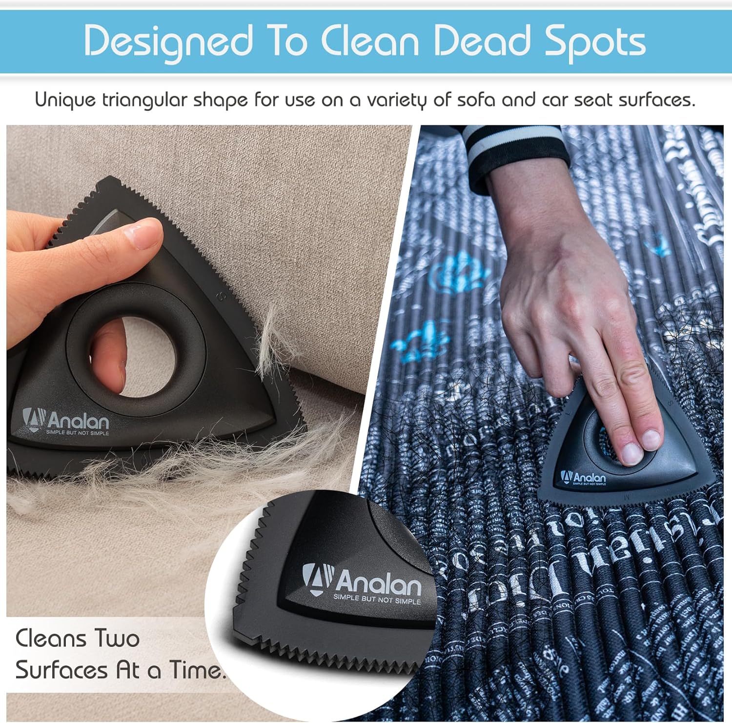 Analan Mini Pet Hair Remover for Car Detailing Supplies, Carpet Dog Hair Remover for Car Interior, Triangle Dog Hair Remover for Auto Detailing, Couch, Furniture, Lint, Carpet (Jet Black) - Happypetzone.online - Image 3