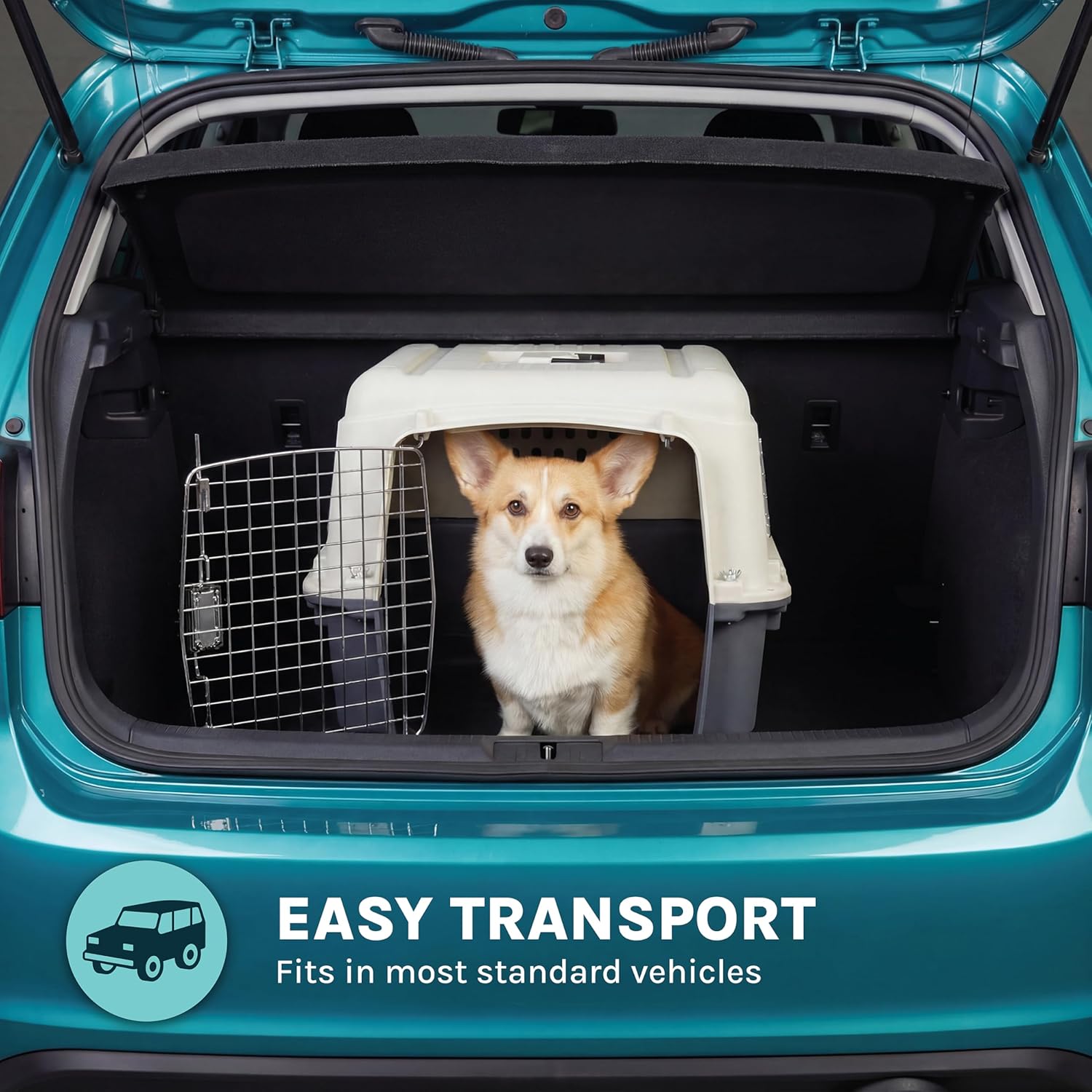 SportPet Airline Compliant MEDIUM 24.25" Travel Dog Kennel-Durable Plastic Airline Pet Carrier w/Removable Wheels & Food Bowls, Collapsible Indoor/Outdoor Dog Kennel, Dogs up to 23"L & 15"H-Cream/Gray - Happypetzone.online - Image 10