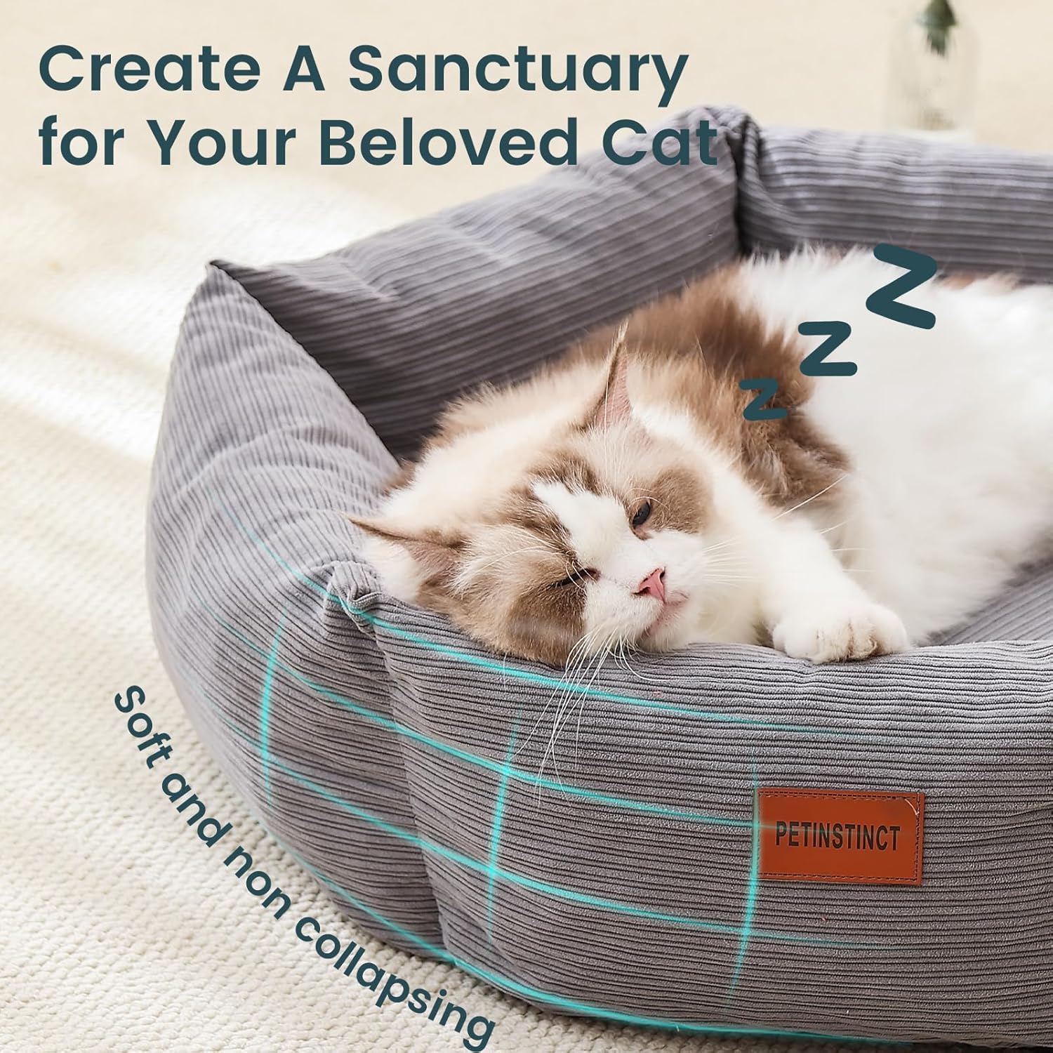 Cat Bed, 22 Inch Washable Corduroy Cat and Small Dog Bed with Removable Cover & Anti-Slip Bottom, Calming Comfort Pet Bed for Pets up to 15 lbs (Gray) - Happypetzone.online - Image 3