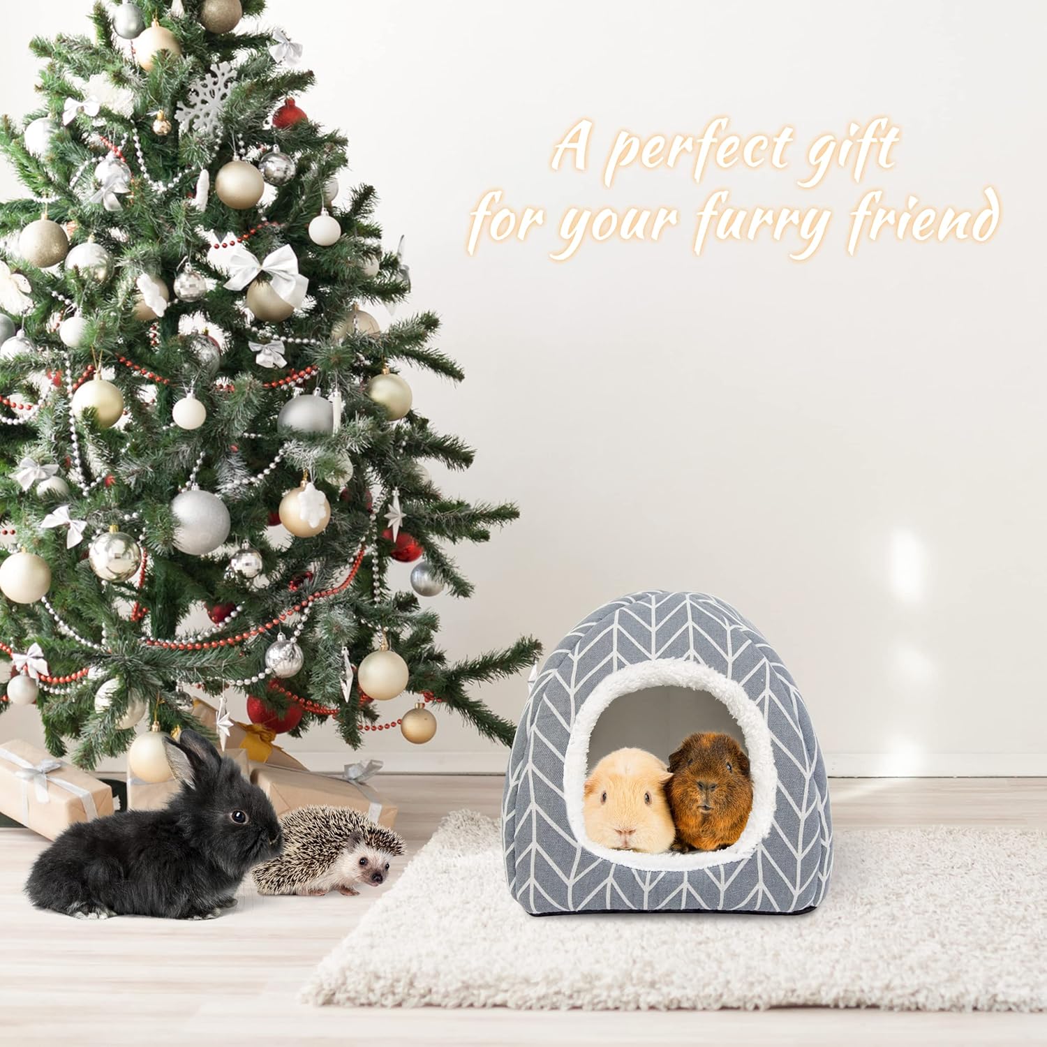 Guinea Pig Hideout Bed Dwarf Rabbit House Cave Accessories Cozy Hide-Out for Little Bunny Hedgehog Ferret Chinchilla&Other Small Animals (Grey) - Happypetzone.online - Image 6