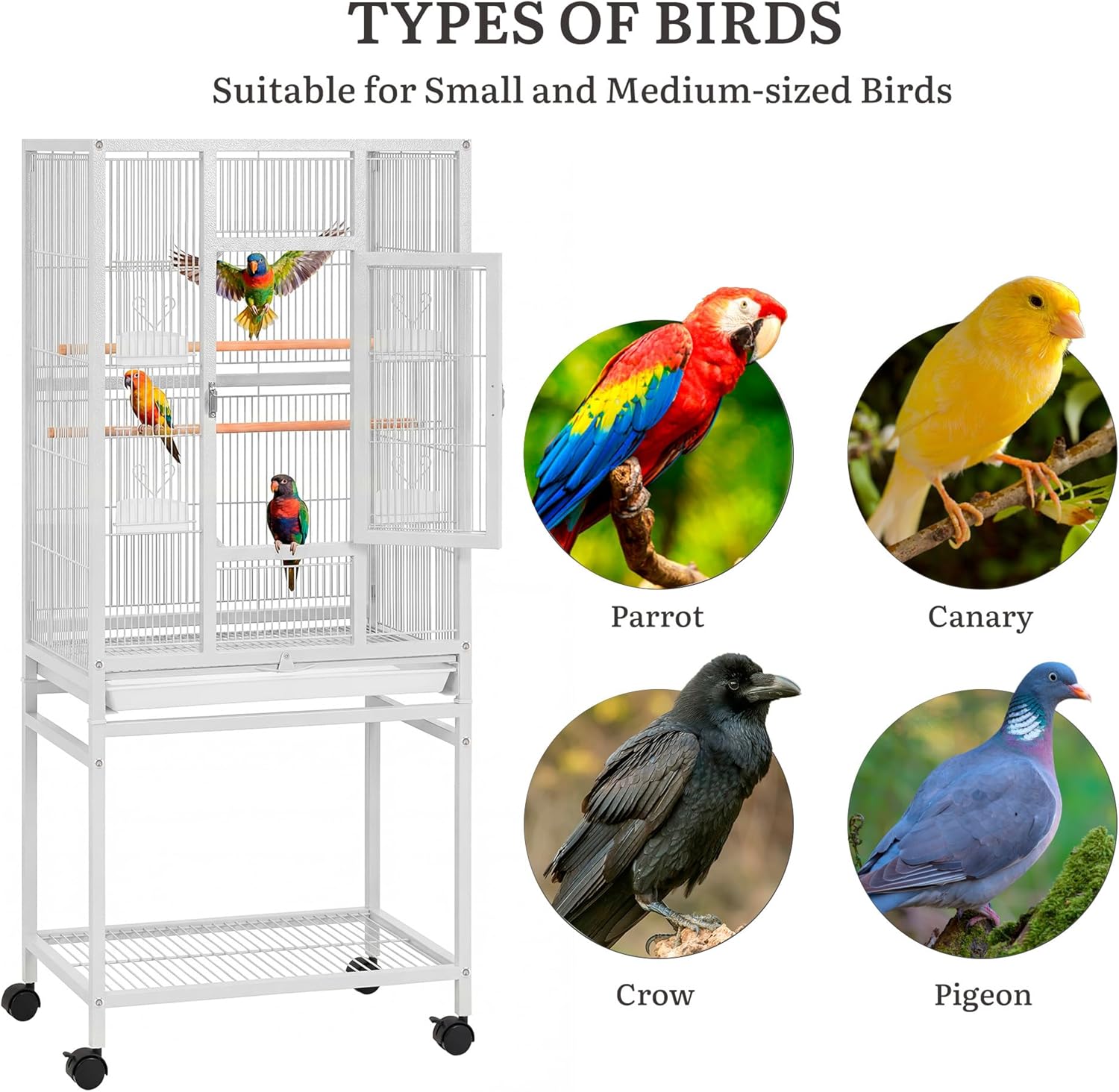 YITAHOME 53.9 inches Metal Bird Cage for Parakeets: Large Parrot Cages with Seed Catcher & Birdcage Cover with Rolling Stand & Brakes for Lovebirds Cockatiels Pigeon Finches - Happypetzone.online - Image 4