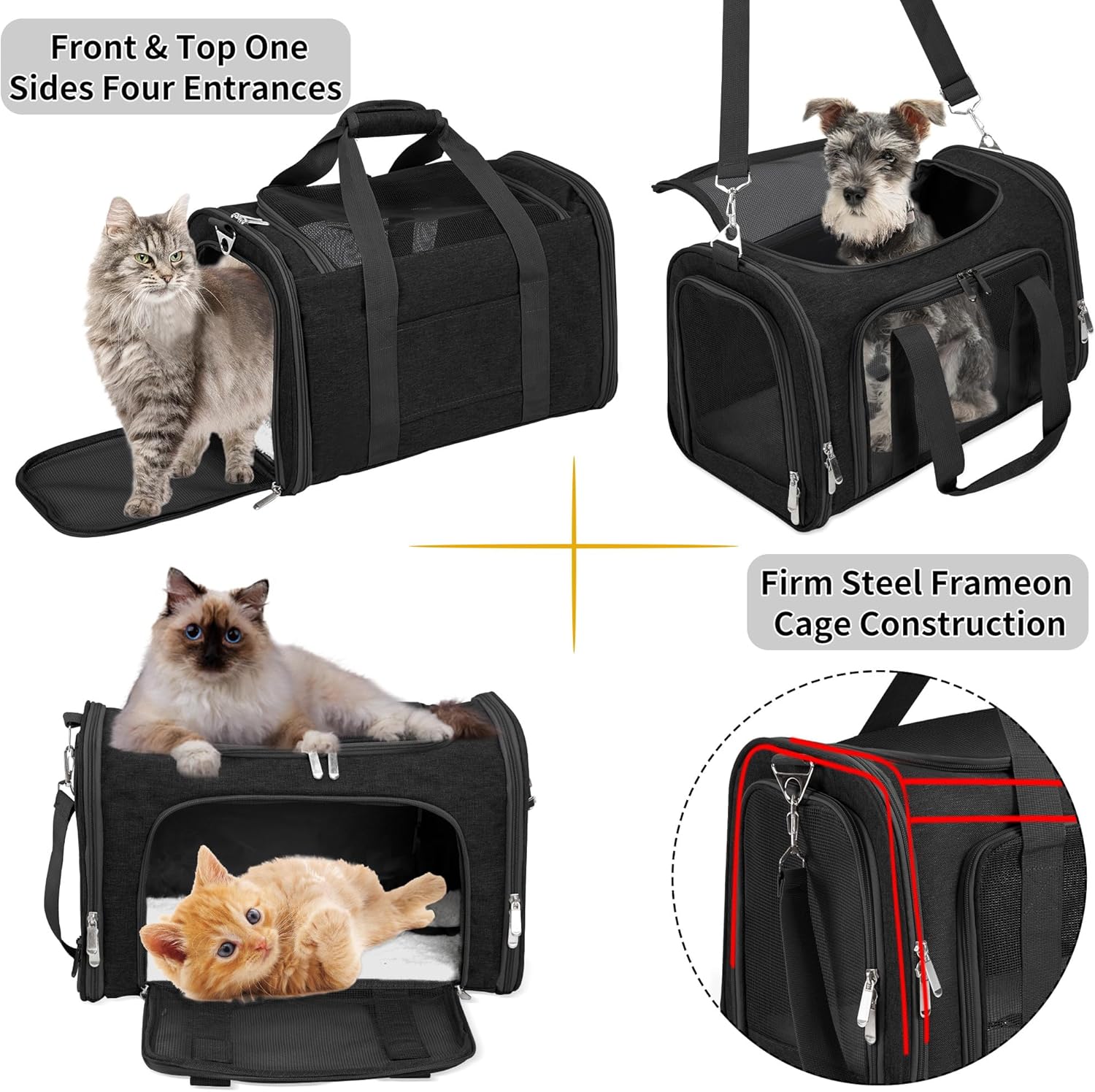 Soft-Sided Cat/Dog/Pet Carrier, Collapsible Pets Travel Carriers for Big Cats/Small Dogs with Shoulder Strap & Removable Mat, Mesh Puppy Carry Bag, Up to 16 Lbs, TSA Airline Approved(Black) - Happypetzone.online - Image 5