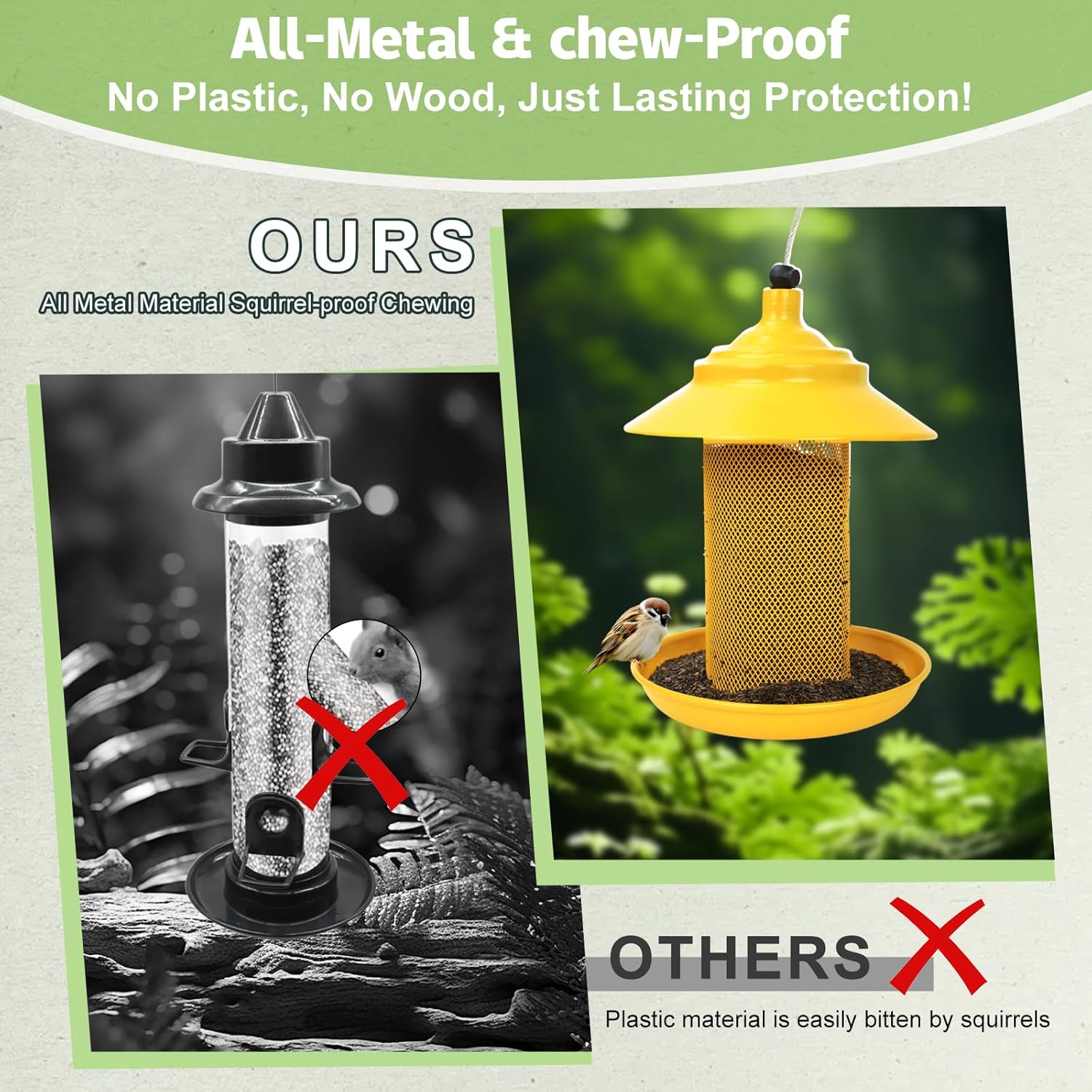 Finch Feeder - All-Metal Squirrel Proof Thistle Nyjer Seed Bird Feeder for Outdoors, 2.5LB Capacity, Powder-Coated Rust Resistant Mesh Design for Goldfinches & Small Birds Yellow - Happypetzone.online - Image 3