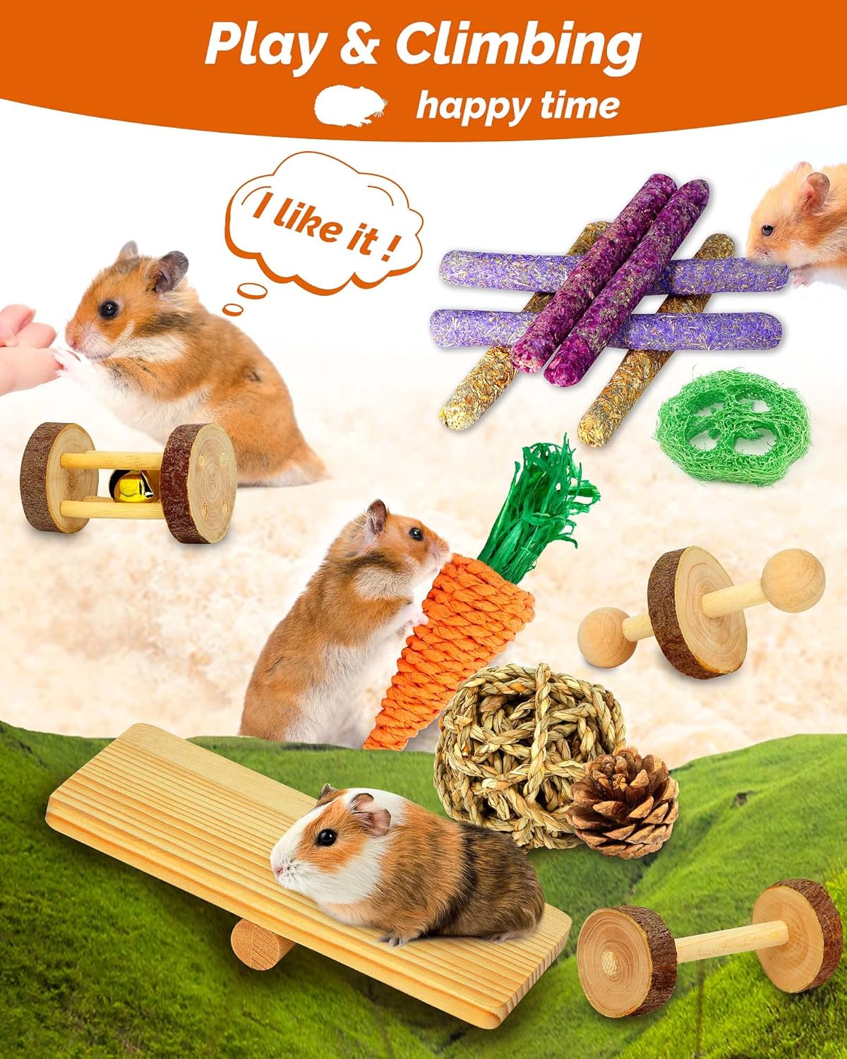 Hamster & Guinea Pig Toys - 18 Pcs Wooden Small Animal Chew Toys for Teeth - Rabbit, Chinchilla, Gerbils, Rats Exercise Accessories - Happypetzone.online - Image 5
