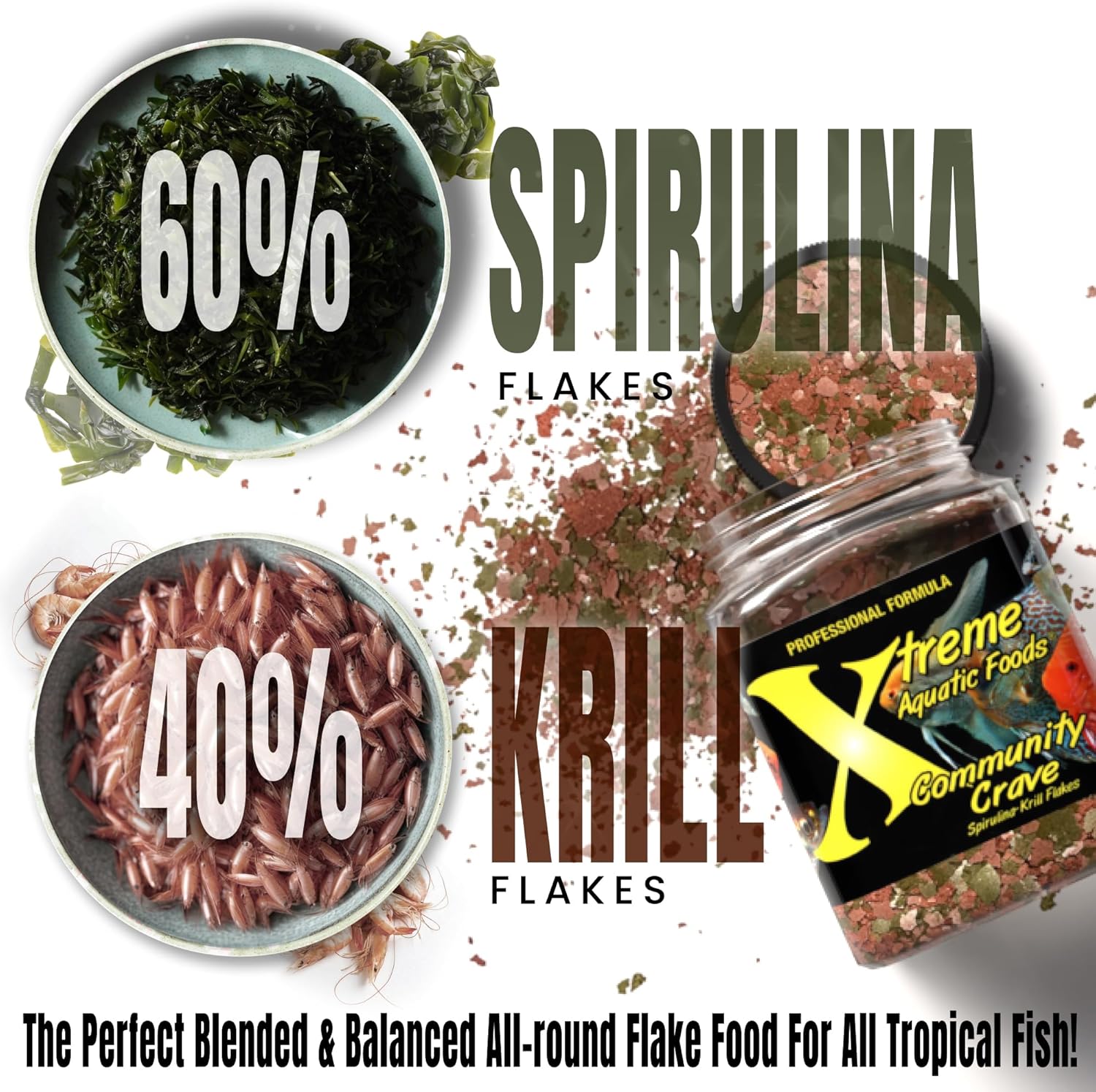 Xtreme Community Crave Flake - Krill & Spirulina Blend for Vibrant Colors, Immune Support and Digestive Health, Tropical & Freshwater Fish Nutrition – Premium Community Aquarium Food (3.5oz) - Happypetzone.online - Image 4