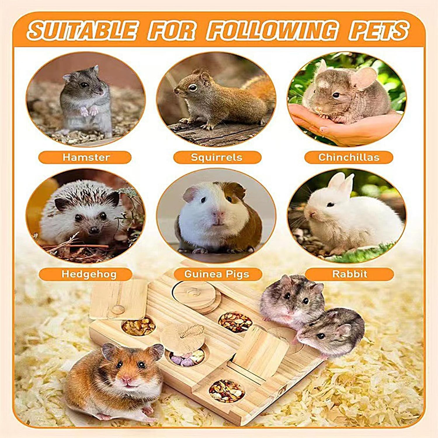 Cute Pet Puzzle Toys - Hamster Brain Trainer, Single Pitted Board for Food Discovery, Organic Birch Feeder with Hidden Chambers, Accessory, Natural Plaything for Scenting, Foraging & Burrowing - Happypetzone.online - Image 6
