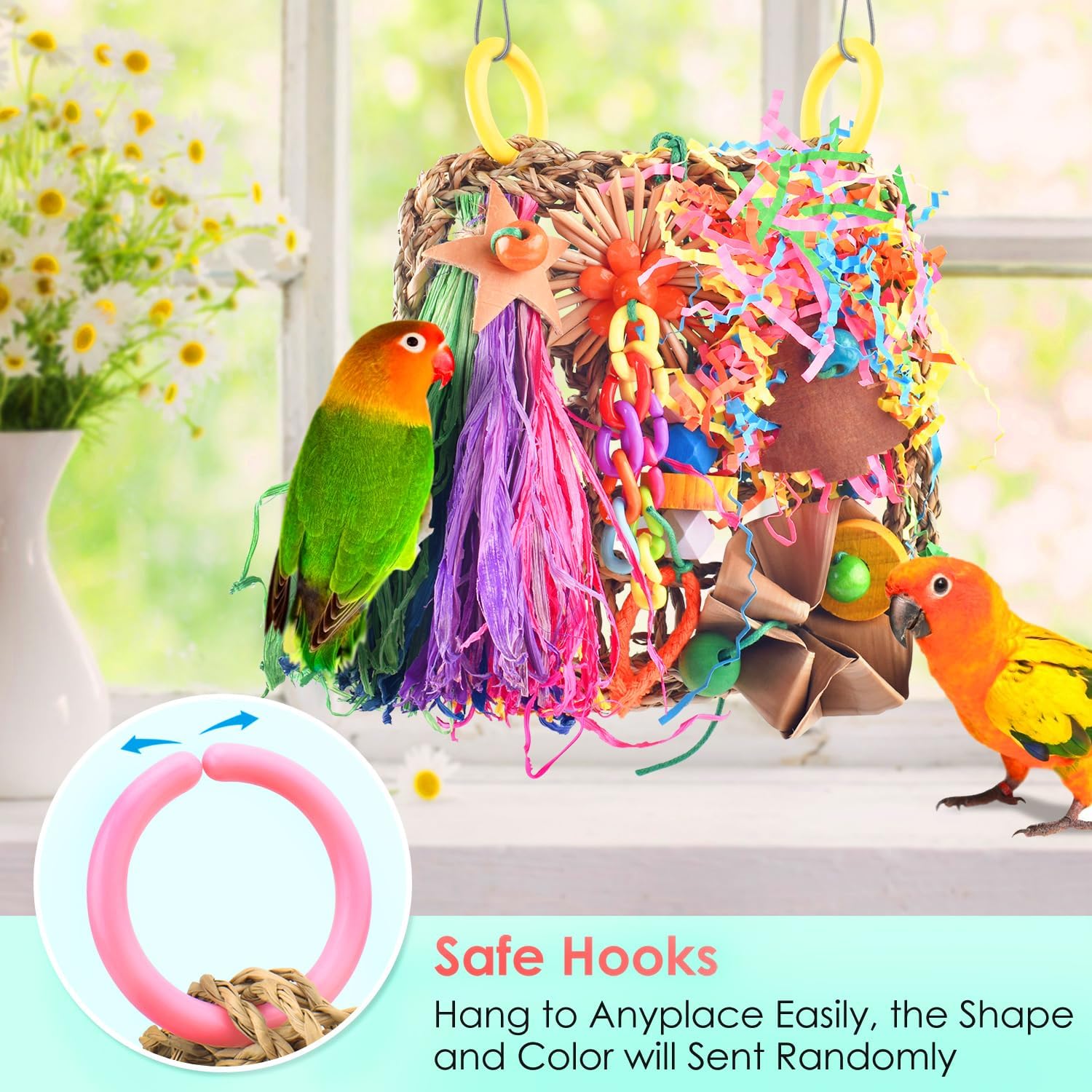 KATUMO Conure Toys, Bird Grass Mat Parakeet Shredder Hanging Toy Cockatiel Foraging Entertainments Parrot Climbing Wall Chewy Lovebird Cage Playthings for Small to Medium Birds - Happypetzone.online - Image 6