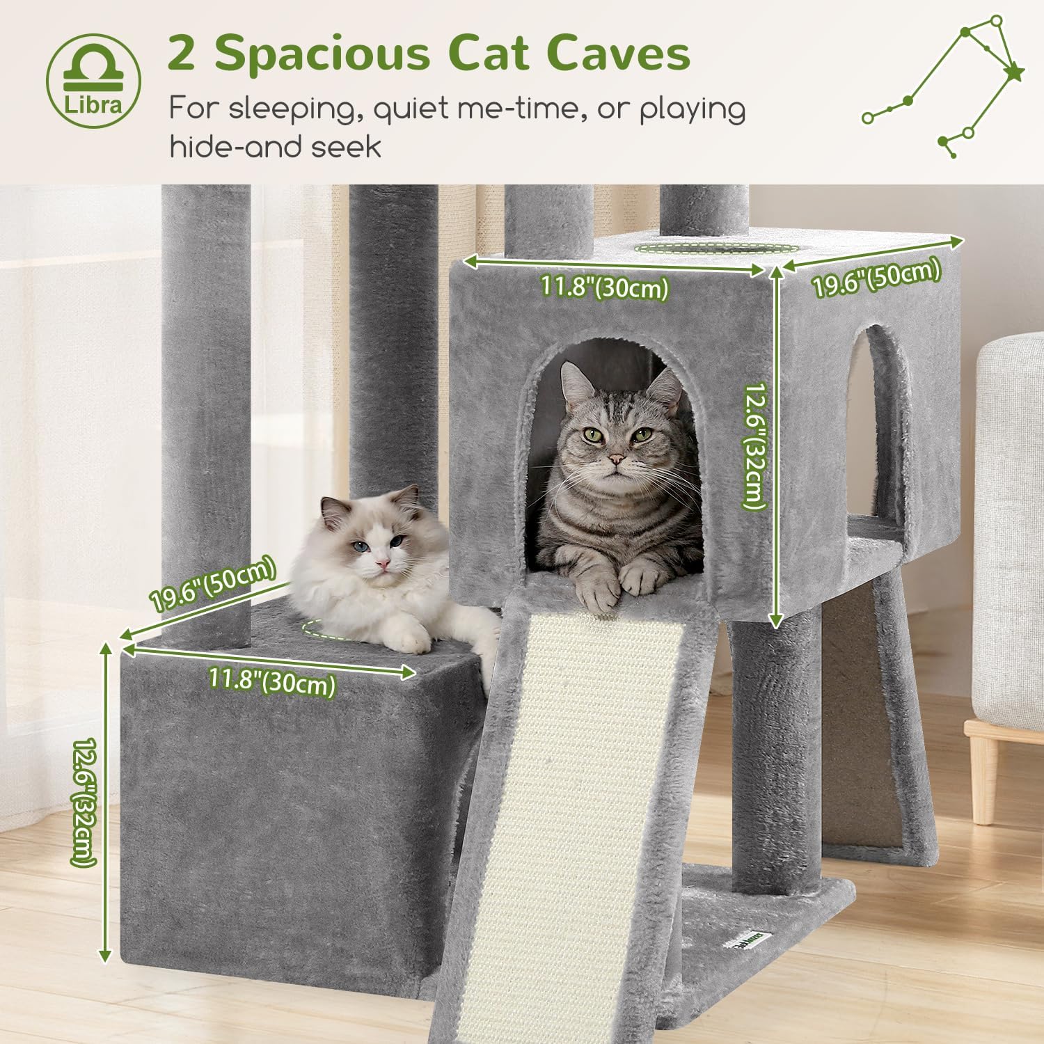 Globlazer Heavy Duty Cat Tree 78 inch Sturdy Cat Tower for 20lbs Large Adult Cats, Symmetrical Aesthetic Big Cat Tree with Extra Large Platform, 2 Scratching Boards, Z78, Light Grey - Happypetzone.online - Image 3