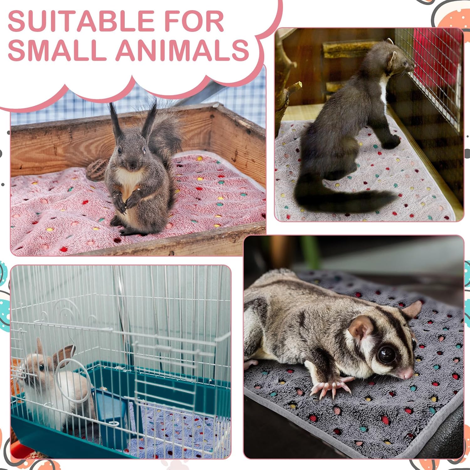 Tudomro 8 Pcs Guinea Pig Blankets Washable Small Pet Fleece Bedding Cage Liners Double Sided Pet Reusable Sleep Mat Pad Cover for Ferret Chinchilla Furniture Protection(Dot,12 x 12 Inch) - Happypetzone.online - Image 4