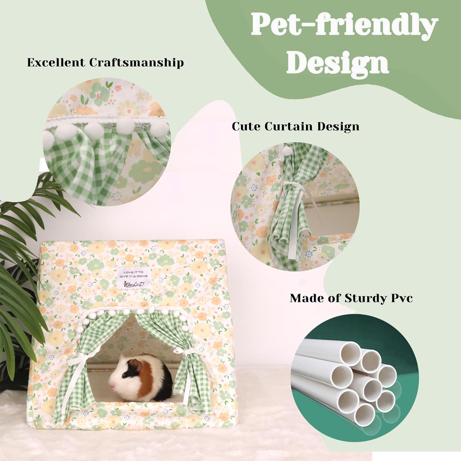 Guinea Pig Hideout Large with Curtain, Bunny Hideout, Machine Washable Guinea Pig Hide Tent Houses & Habitats, Small Animal Hideout for Pet Rabbit, Ferret, Rat, Chinchilla, Squirrel (Flower, Large) - Happypetzone.online - Image 5