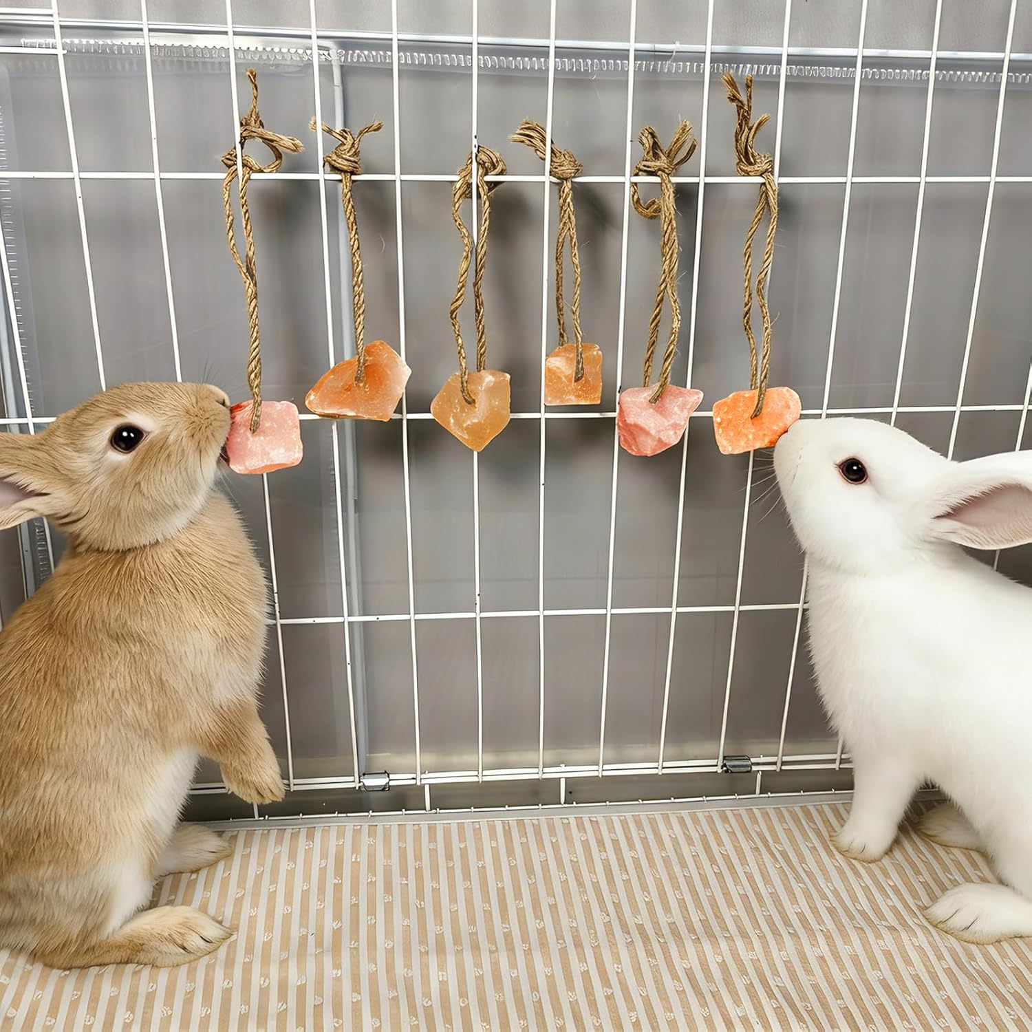 Hamiledyi 16 PCS Rabbit Salt Lick Block Natural Small Animal Himalayan Salt Lick Chew Toys with Hanging Rope Rat Mineral Block Chew Treat Supplies for Bunny Guinea Pig Chinchilla Ferret Hametsr - Happypetzone.online - Image 3