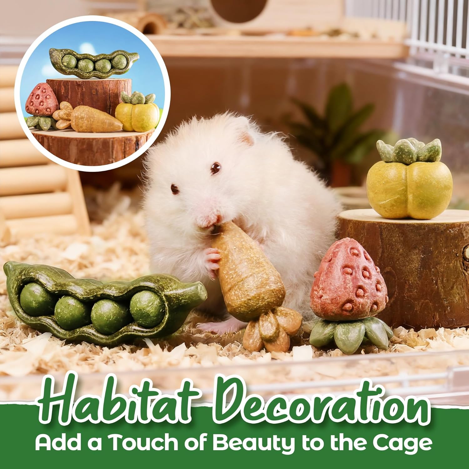 TEEWY 4PCS Guinea Pig Toys, Hamster Chew Toys, Natural Plant-Based Guinea Pig, Hamster, Rat & Chinchilla Toys for Teeth Grinding and Play - Happypetzone.online - Image 5