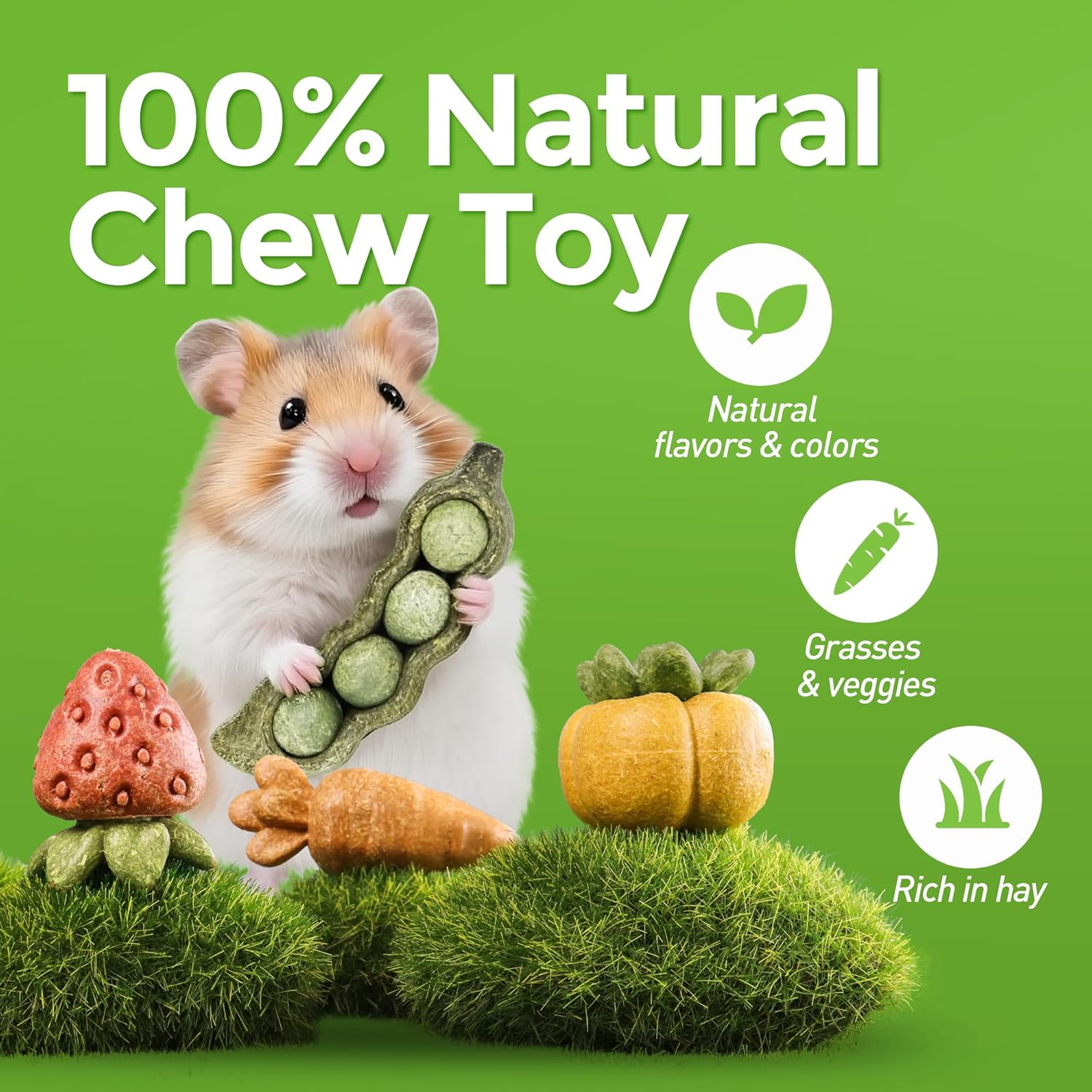TEEWY 4PCS Guinea Pig Toys, Hamster Chew Toys, Natural Plant-Based Guinea Pig, Hamster, Rat & Chinchilla Toys for Teeth Grinding and Play - Happypetzone.online - Image 3
