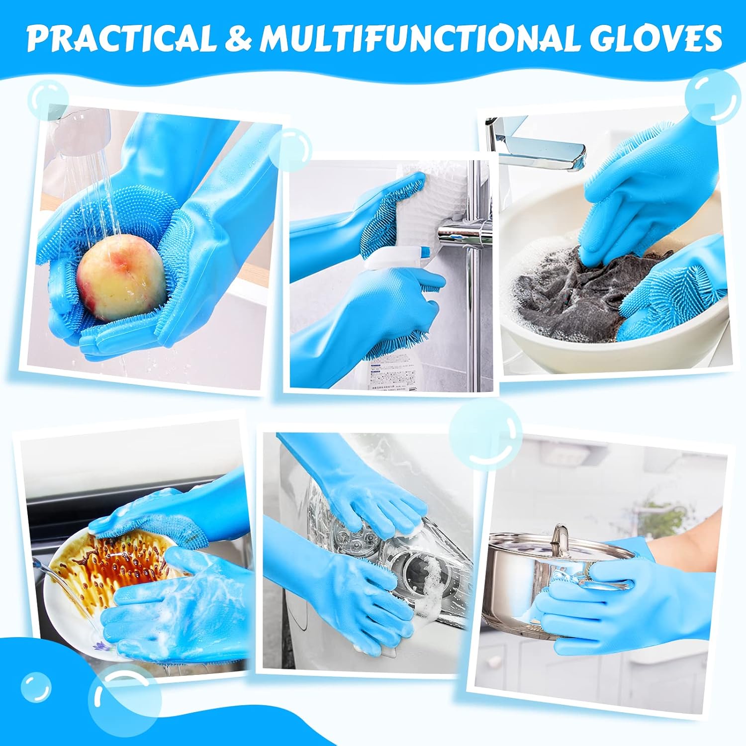 Pecute Pet Grooming Gloves - Heat Resistant Silicone Gloves with High-Density Teeth, Enhanced Five Finger Design for Bathing and Massaging Dogs and Cats, Blue - Happypetzone.online - Image 8