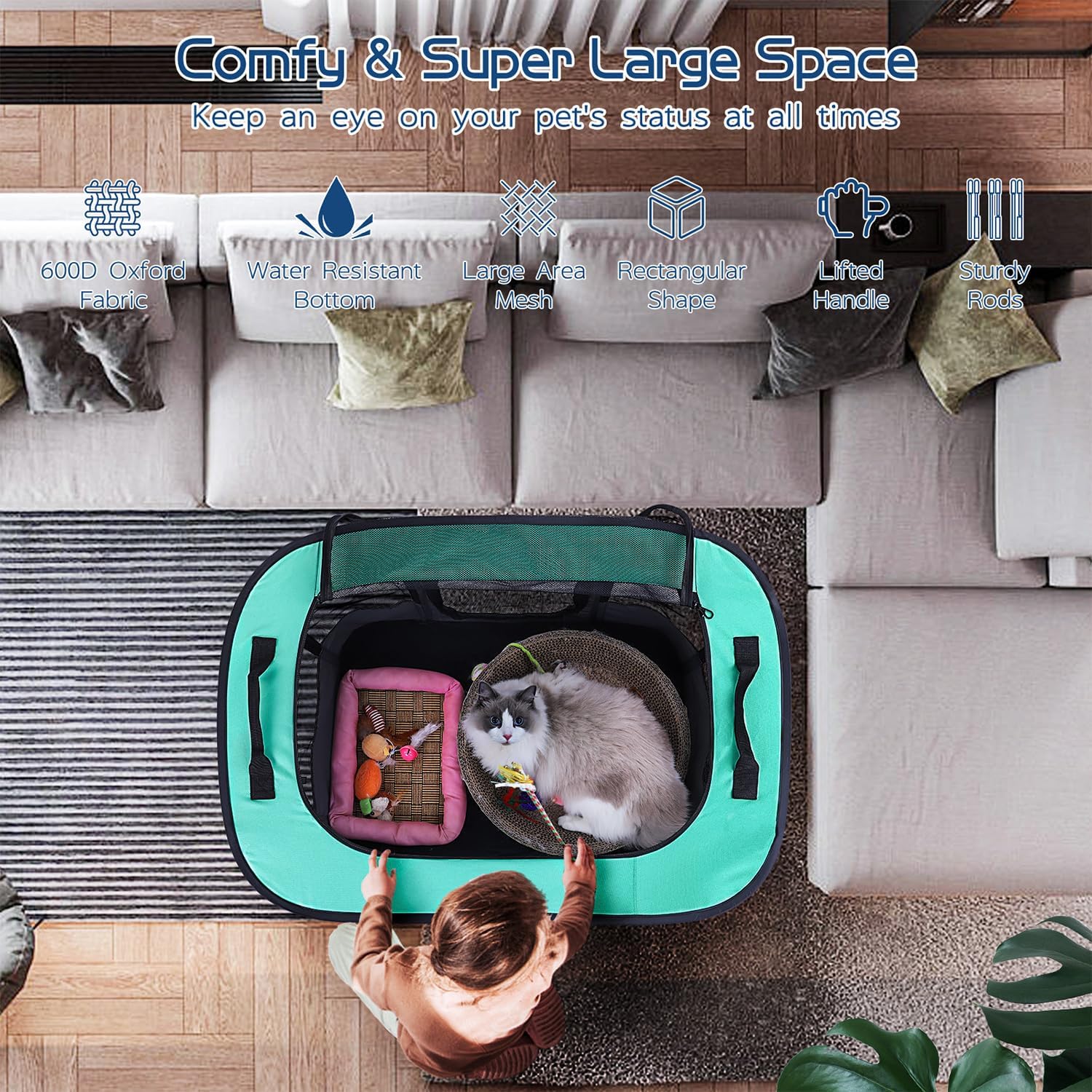 Dog Playpen,Pet Playpen,Foldable Dog Cat Playpens,Portable Exercise Kennel Tent Crate,Water-Resistant Breathable Shade Cover, Indoor Outdoor Travel Camping Use for Small Animals with Carrying Case(M) - Happypetzone.online - Image 5