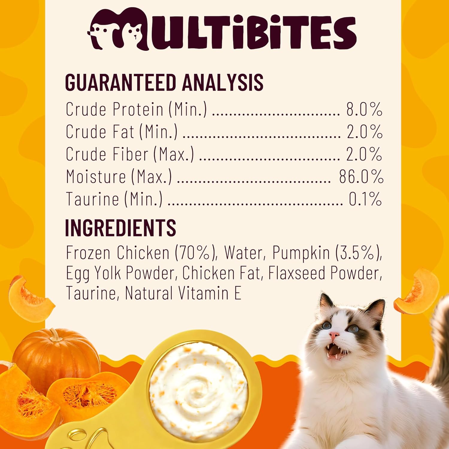 Lickable Cat Treats with Lick-Up Spoons, Healthy Pumpkin Wet Cat Snacks for Digestive Support, Grain-Free Kitten Treats with Taurine, Vitamins & 70% Real Chicken, 10.16 oz (24 Spoons) - Happypetzone.online - Image 8