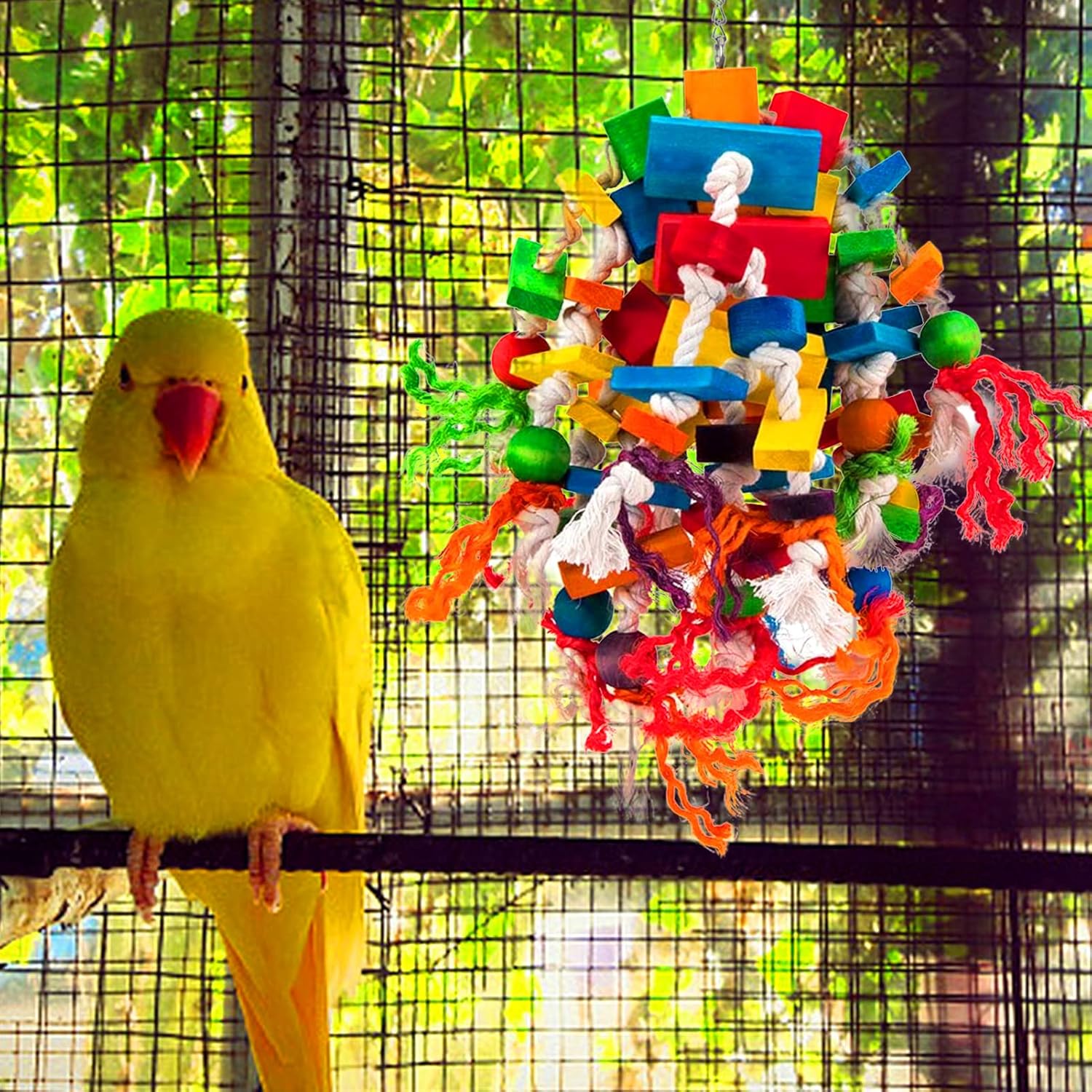 Large Parrot Toy - Multicolored Natural Wood Blocks Tearing Toys for Birds Suggested for African Grey, Macaw and Amazon Parrots - Happypetzone.online - Image 2