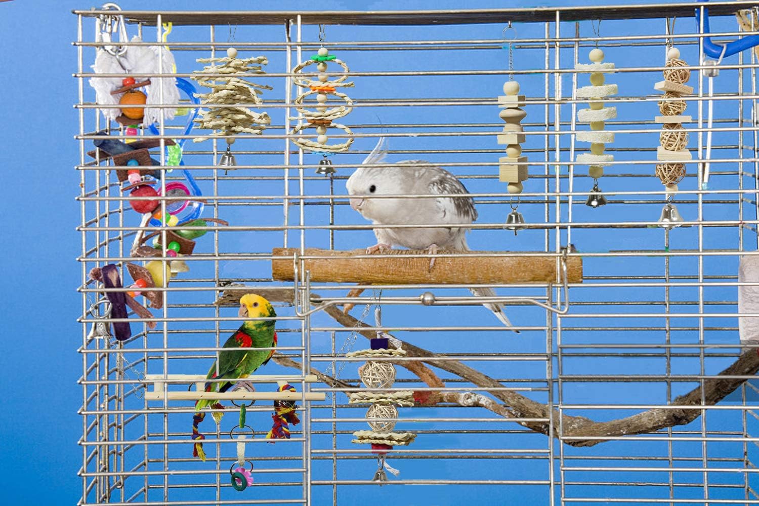 BWOGUE 7 Pack Bird Parrot Toys - Natural Wood Chewing, Climbing, Hanging & Hammock Toys for Small Parakeets, Cockatiels, Conures, Finches, Budgie, Parrots, Love Birds - Happypetzone.online - Image 5