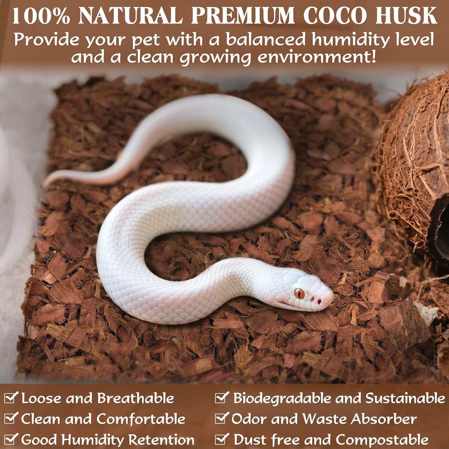 ZeeDix 10LBS Coconut Husk Chip Substrate for Reptiles, 72QT Compressed Organic Coco Coir Chips for Snake Habitat, Reptile Bedding for Ball Python, Tortoises, Geckos, Lizards Terrarium Tanks - Happypetzone.online - Image 3