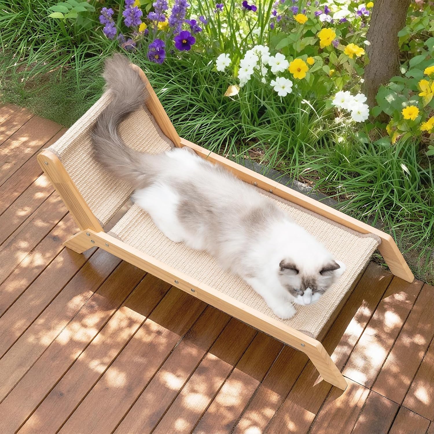 Avont Cat Scratcher Bed, Natural Sisal Scratching Pad Solid Wood Frame Cat Lounge Chair Couch for Indoor Cats -Extra Large - Happypetzone.online - Image 7