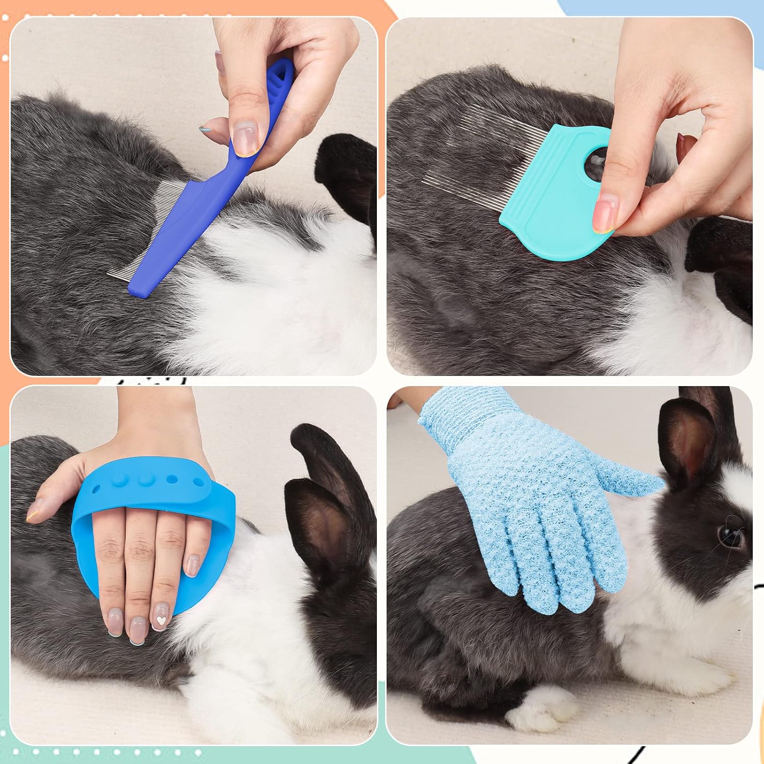 VCZONE Small Animal Grooming Set: Pet Nail Clipper & File, Flea Comb, Shampoo Brush, Shedding Slicker Brush, Massage Glove, Cleaning Comb (Blue) - Happypetzone.online - Image 4